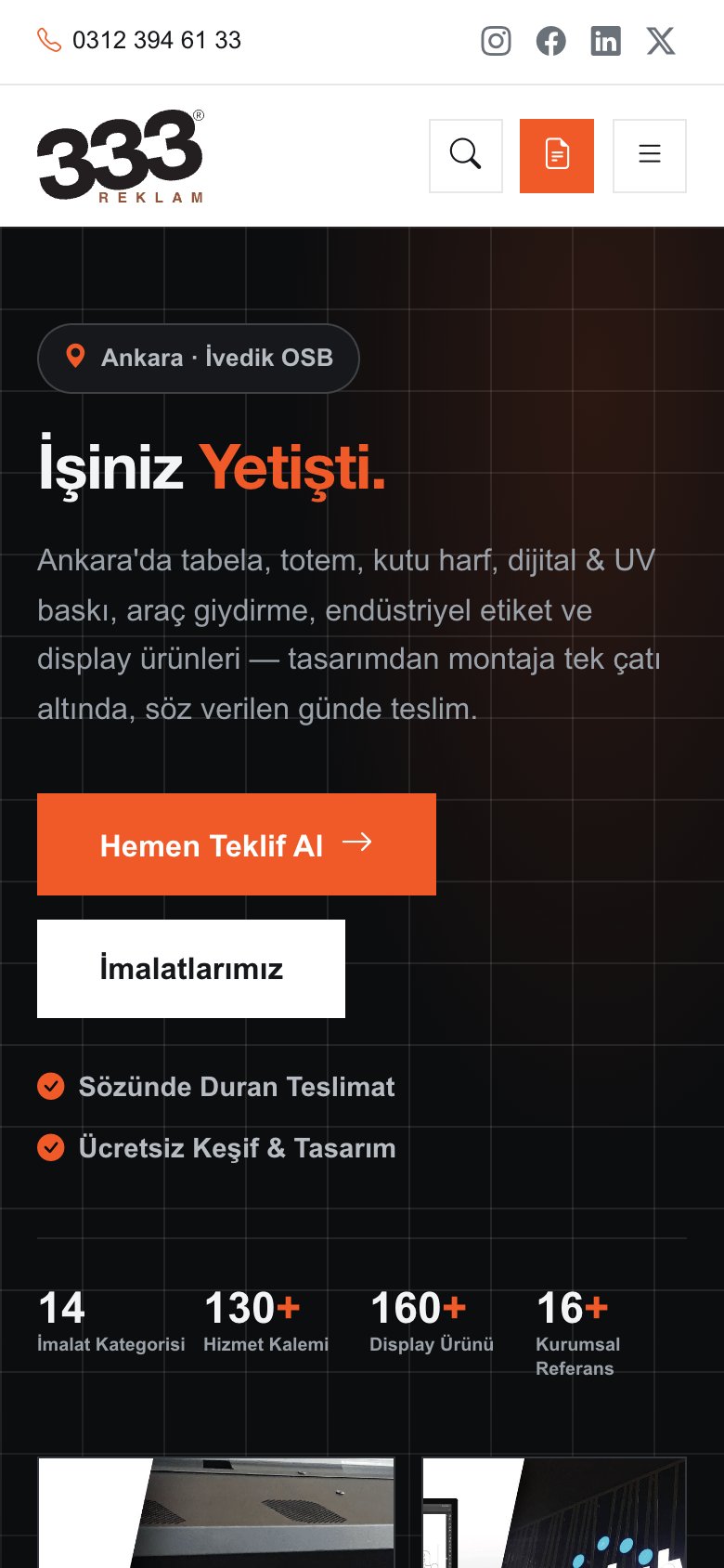 333 Reklam Kurumsal Web Sitresi — mobil görünüm