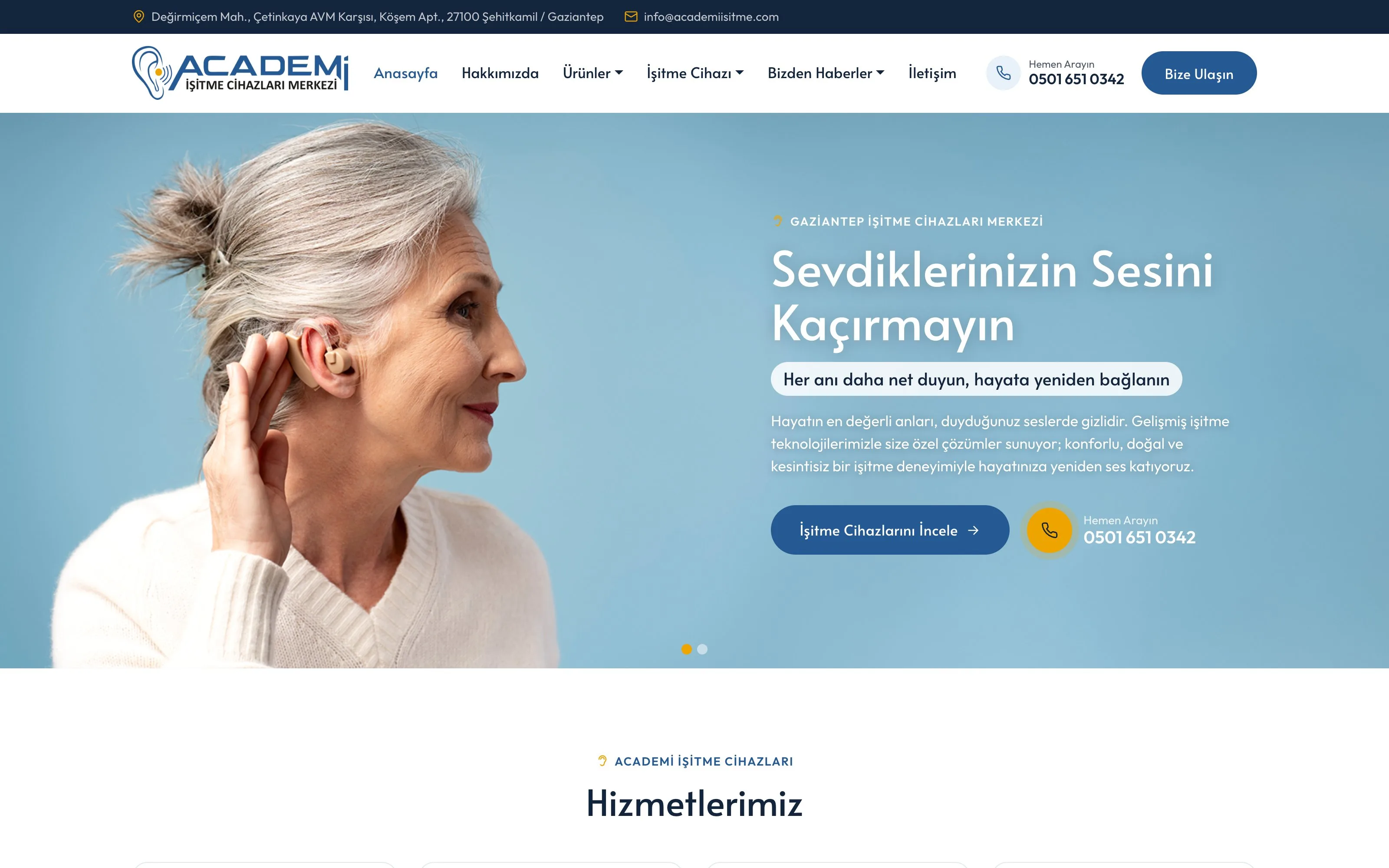 Academi İşitme web sitesi ekran görüntüsü