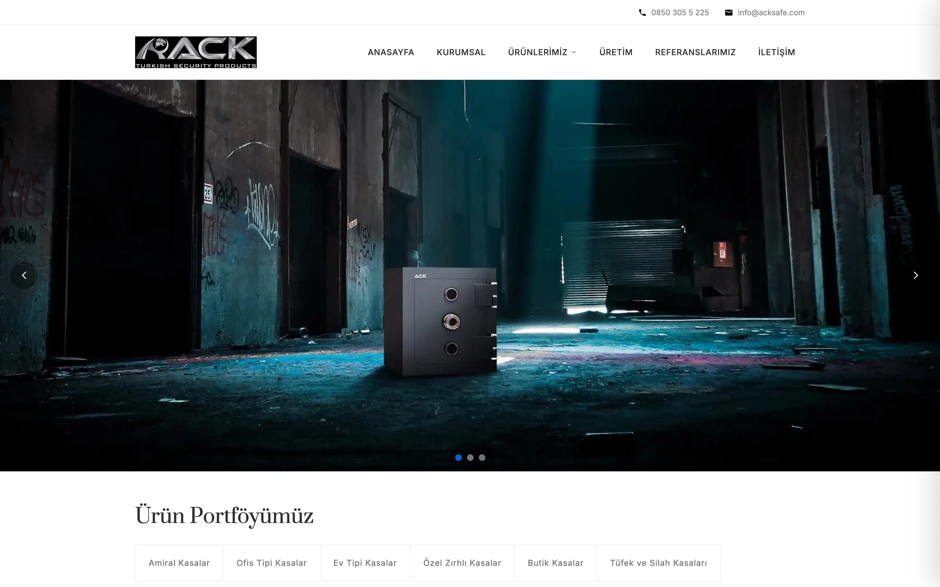 ACK Safe web sitesi ekran görüntüsü