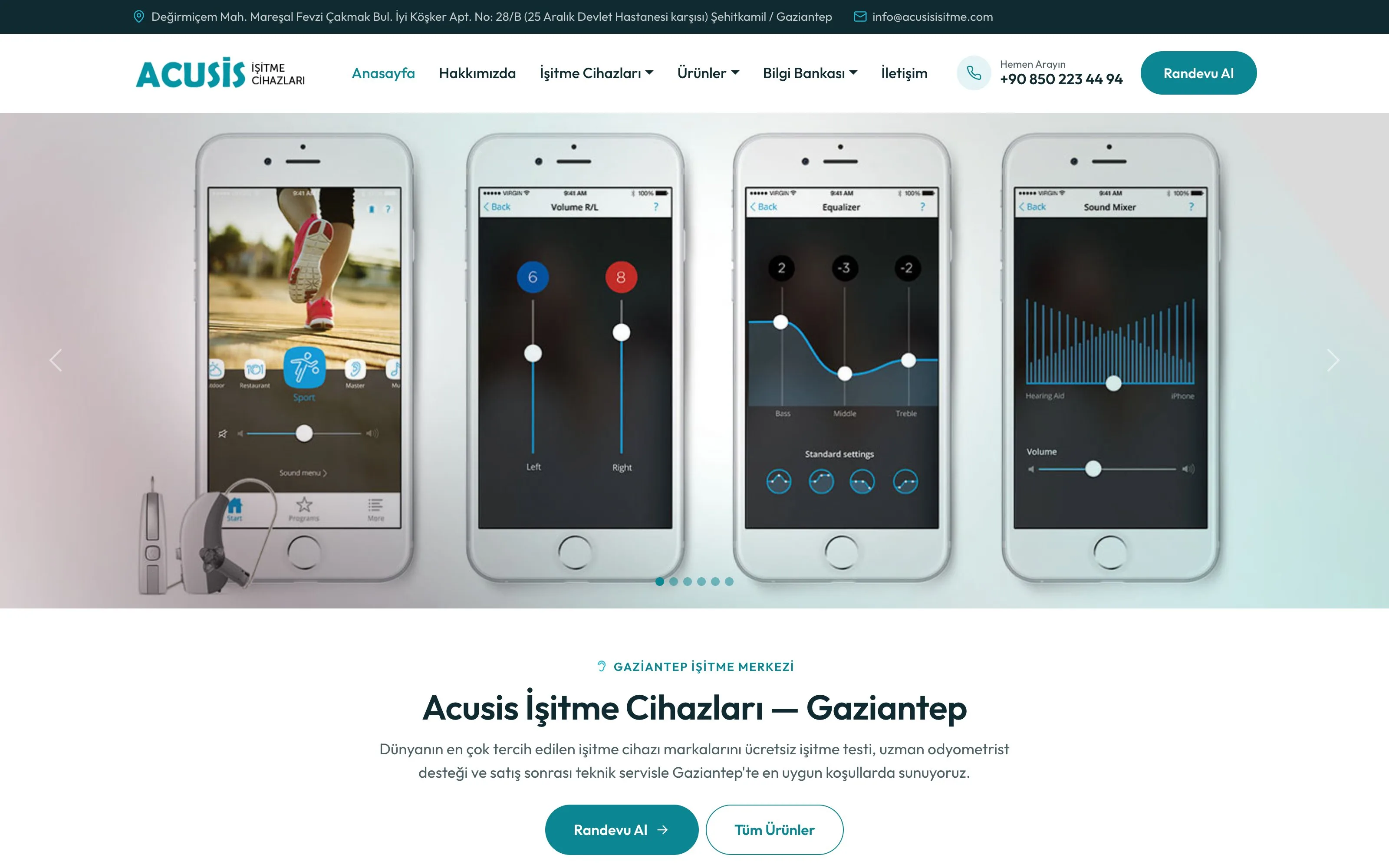 Acusis İşitme web sitesi ekran görüntüsü