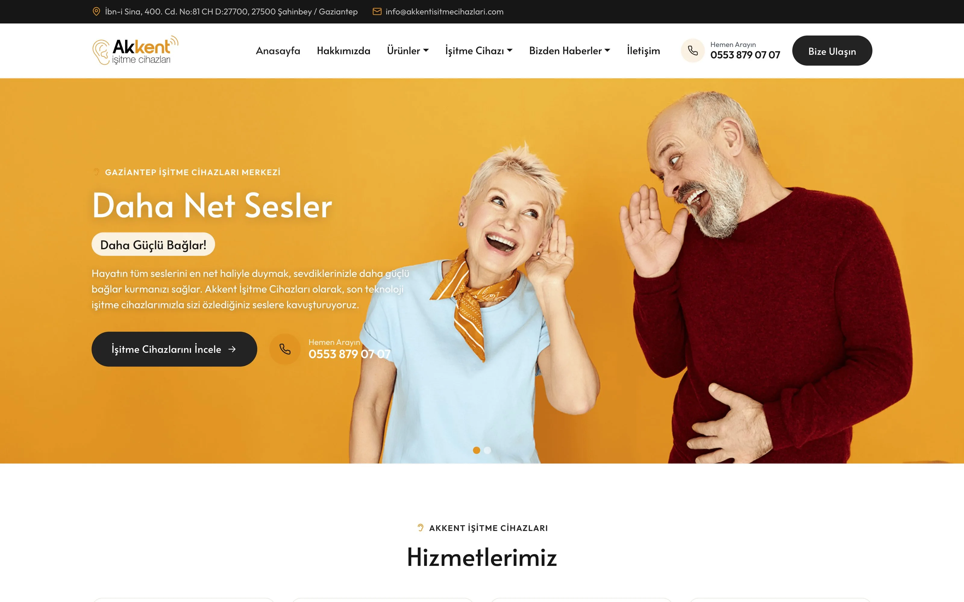 Akkent İşitme Cihazları web sitesi ekran görüntüsü