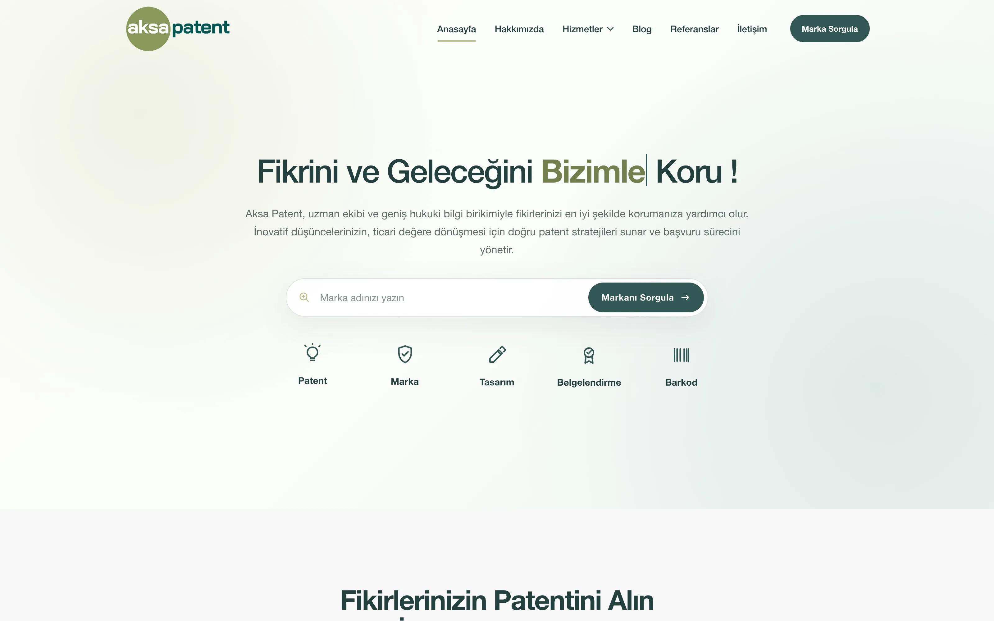 Aksa Patent web sitesi ekran görüntüsü