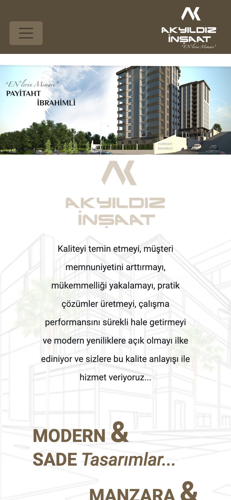 Akyıldız İnşaat — mobil görünüm