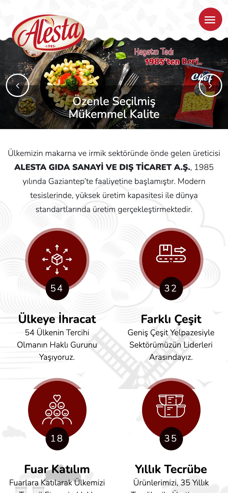 Alesta Gıda — mobil görünüm
