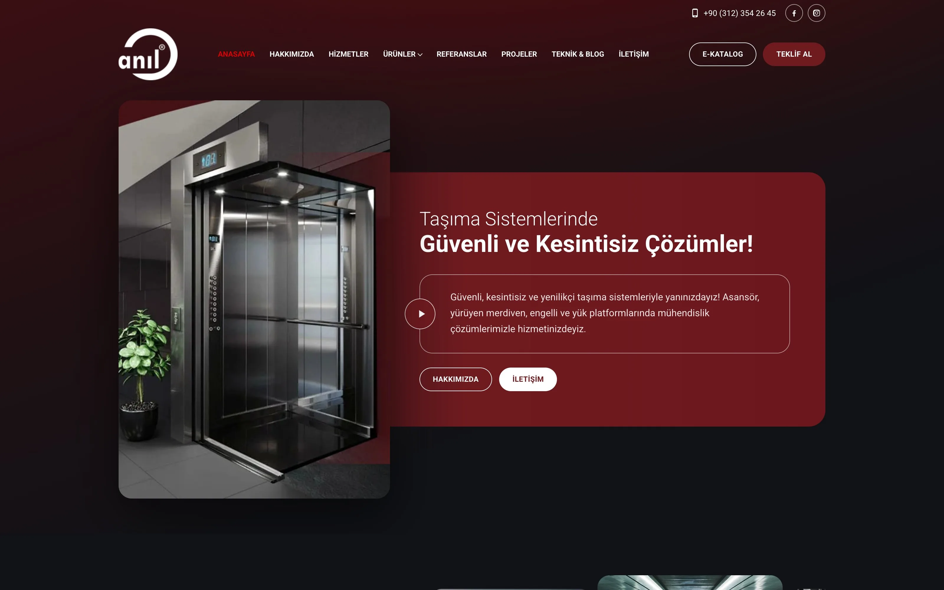 Anıl Asansör web sitesi ekran görüntüsü