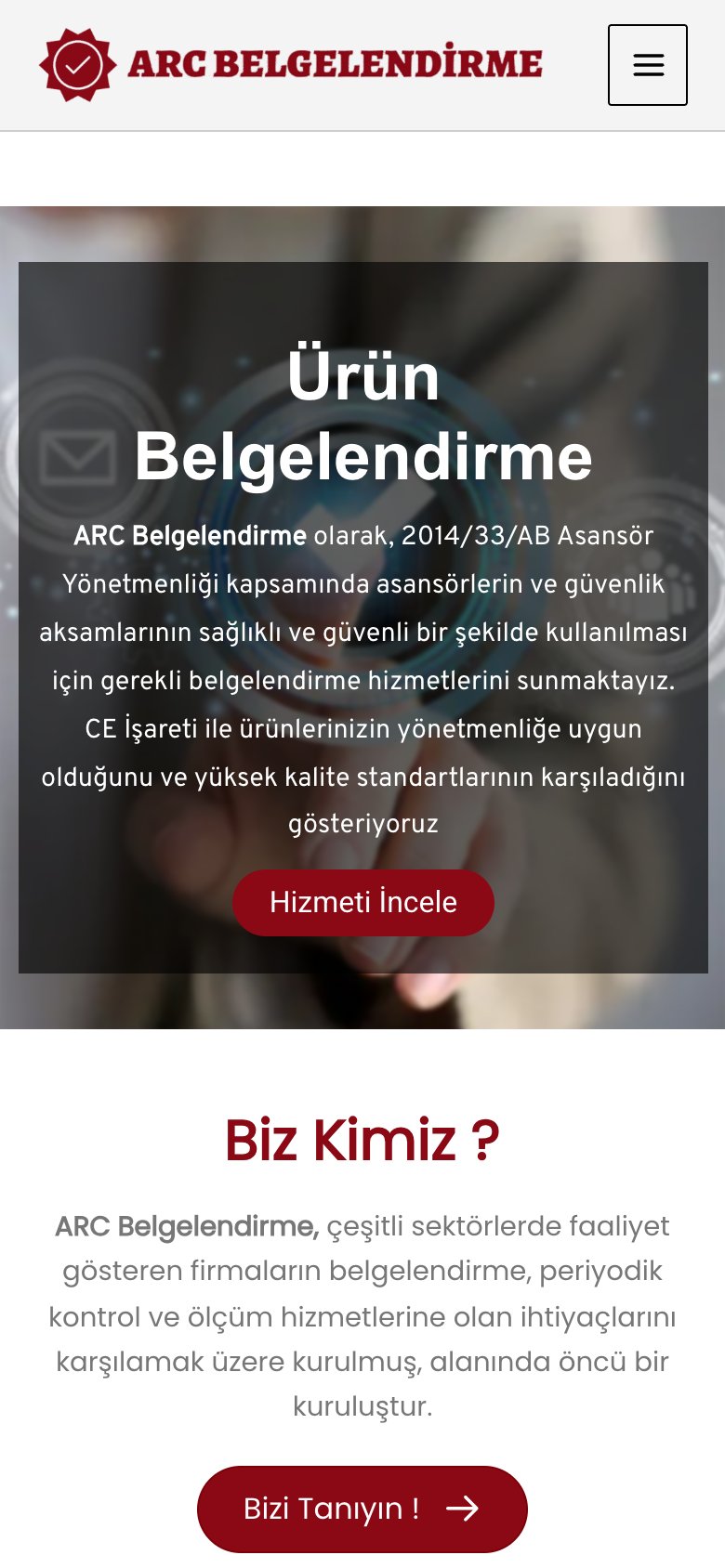 ARC Belgelendirme — mobil görünüm