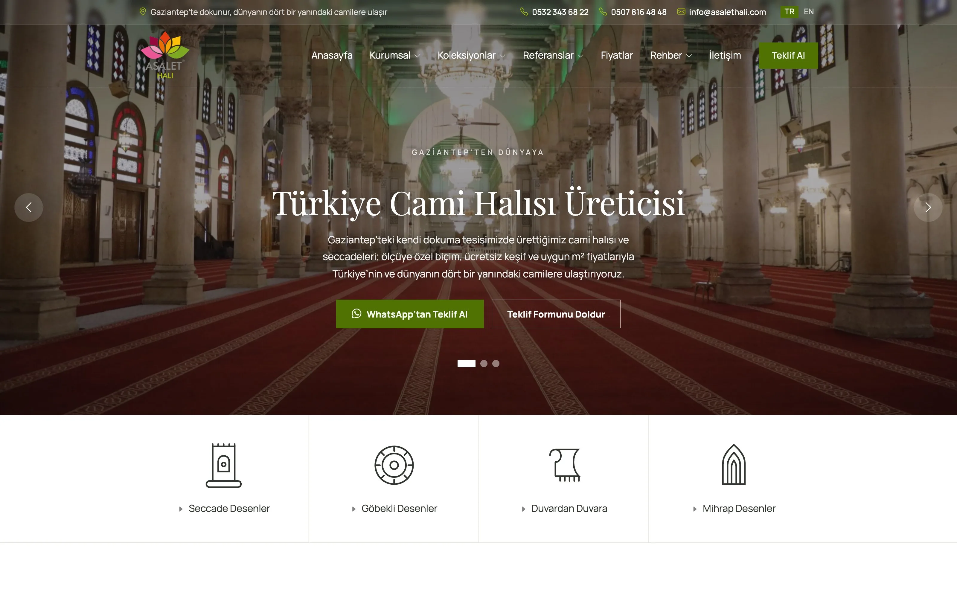 Asalet Halı web sitesi ekran görüntüsü
