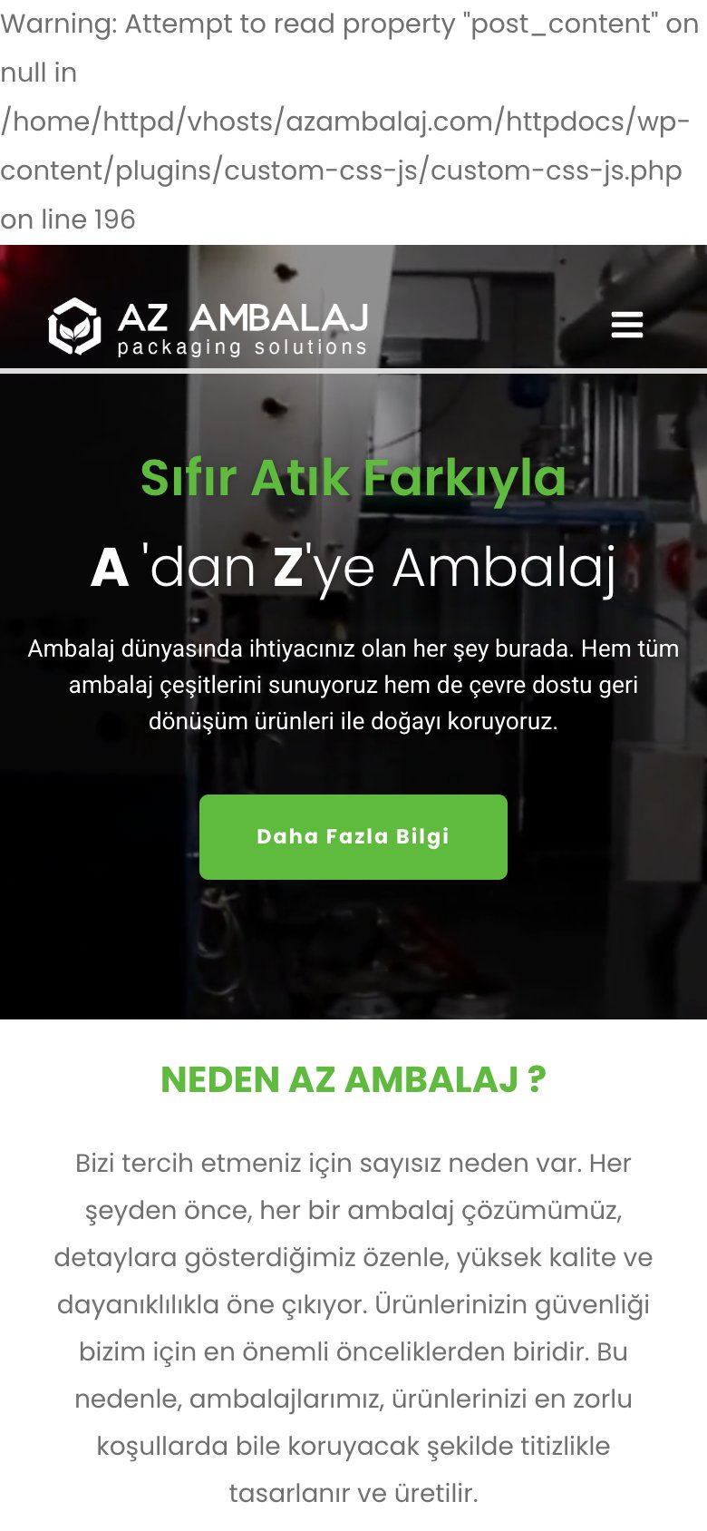 AZ Ambalaj — mobil görünüm