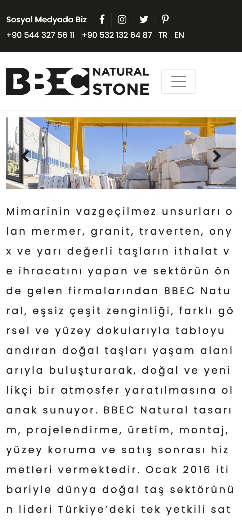 BBEC Natural Stone — mobil görünüm