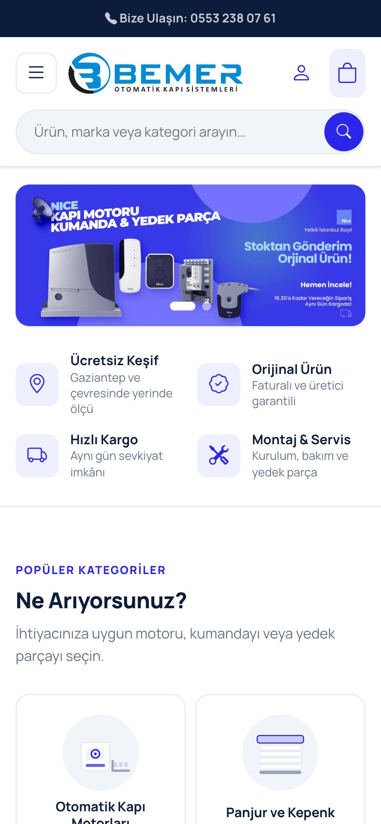 Bemer E-Ticaret — mobil görünüm