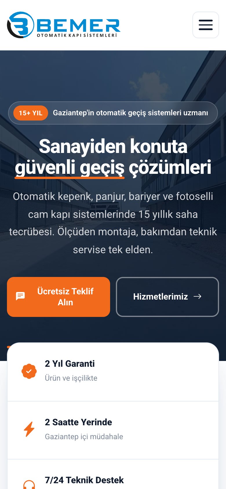 Bemer Otomatik Kapı — mobil görünüm