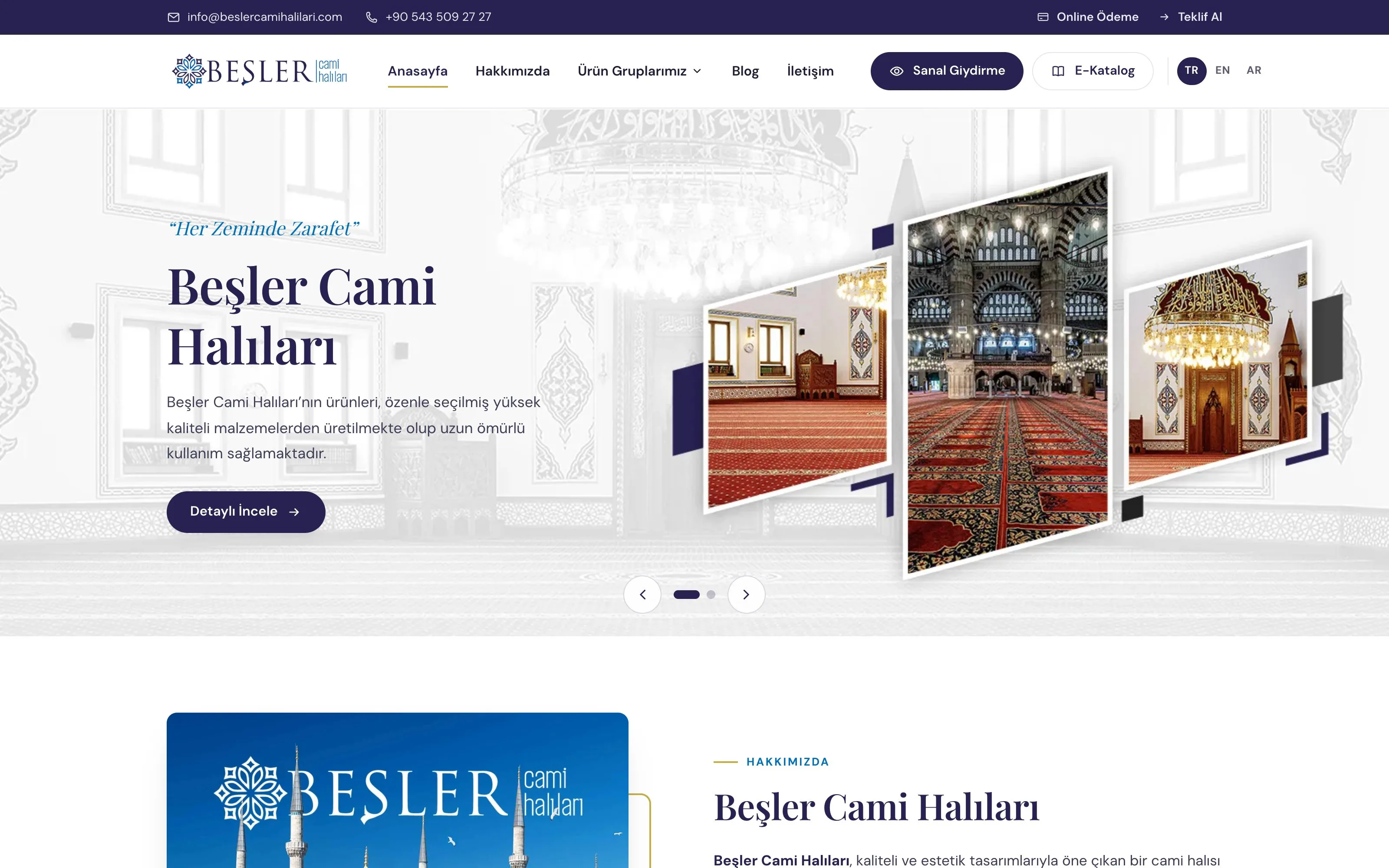 Besler Cami Halıları web sitesi ekran görüntüsü
