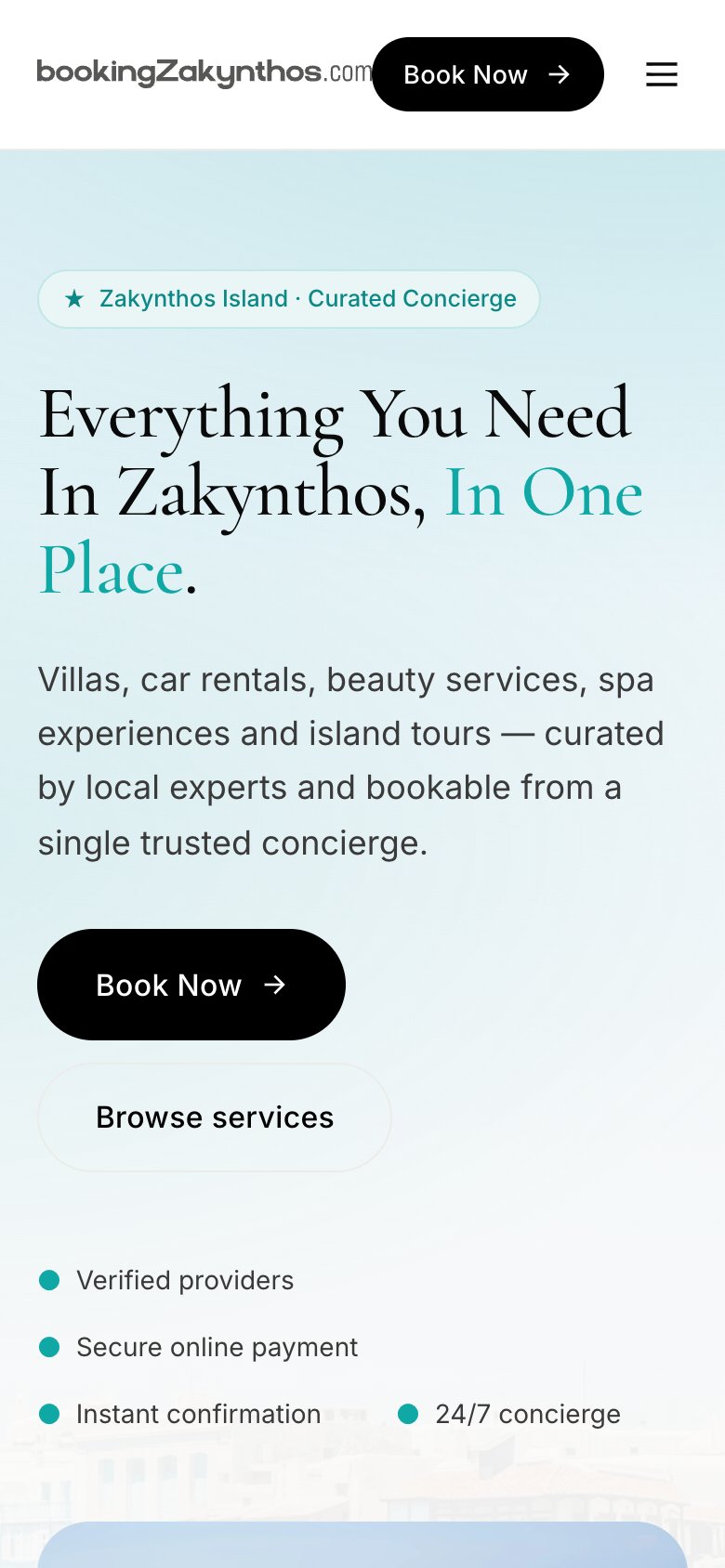 Booking Zakynthos — mobil görünüm