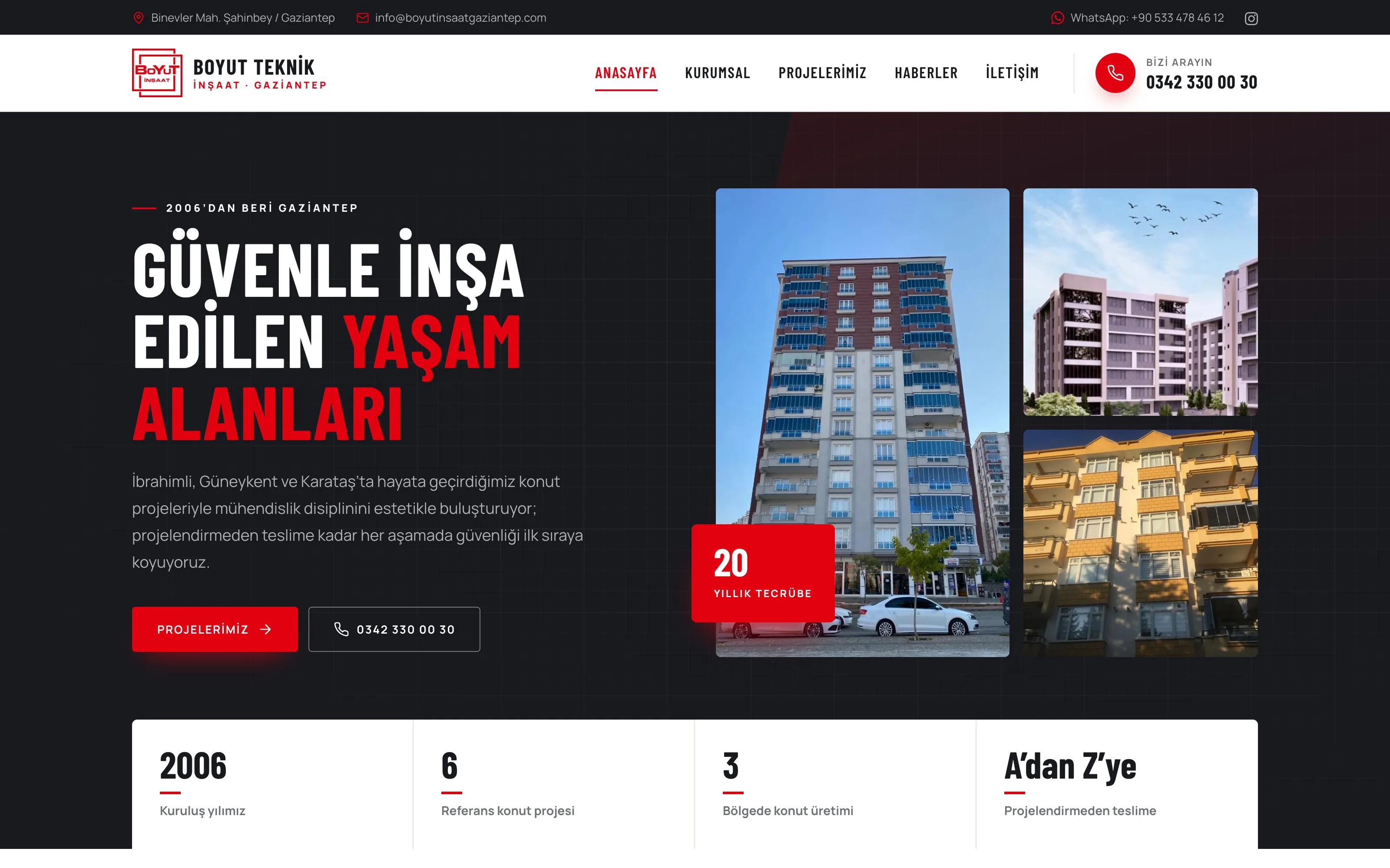 Boyut İnşaat Gaziantep web sitesi ekran görüntüsü