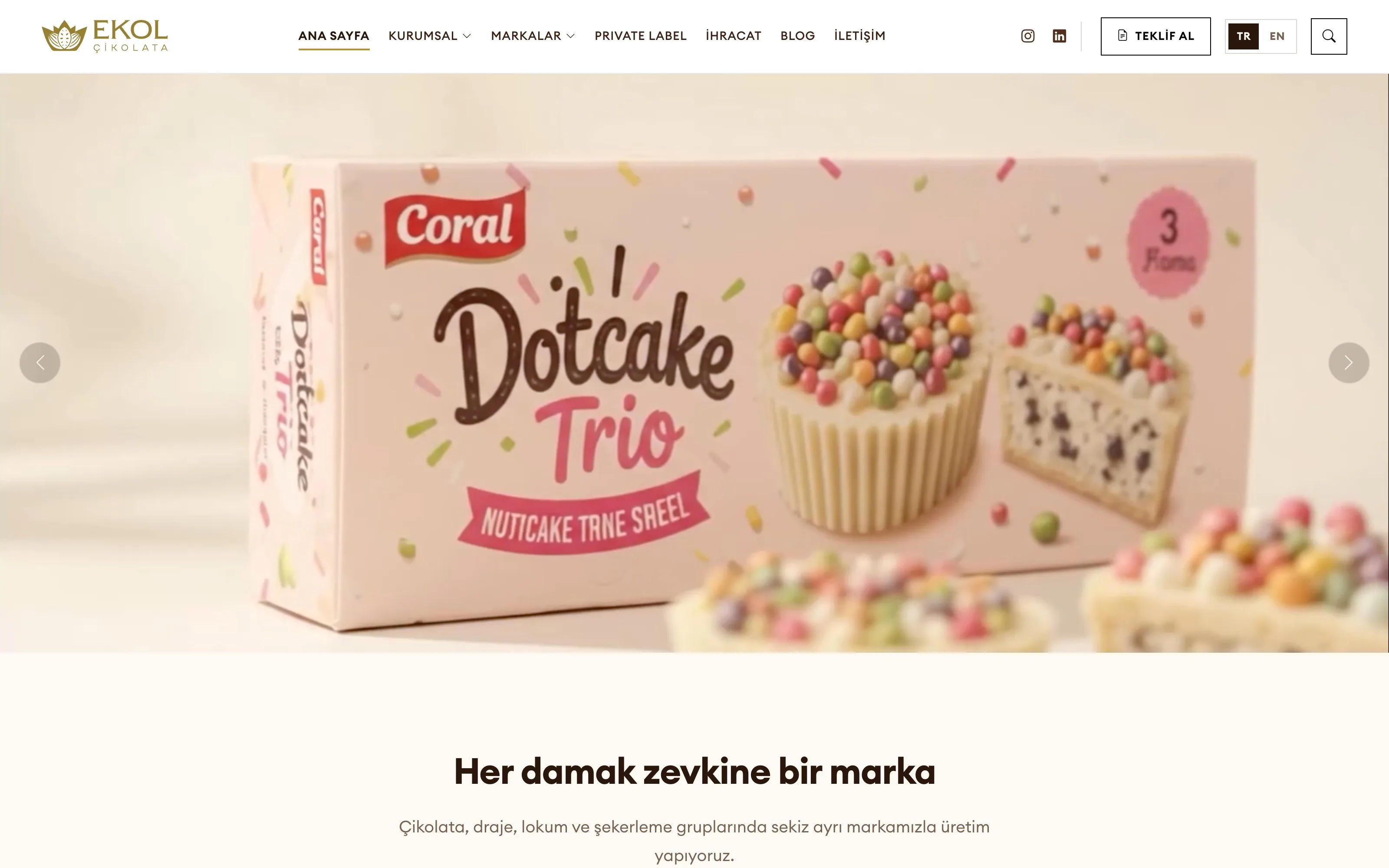 Ekol Çikolata web sitesi ekran görüntüsü