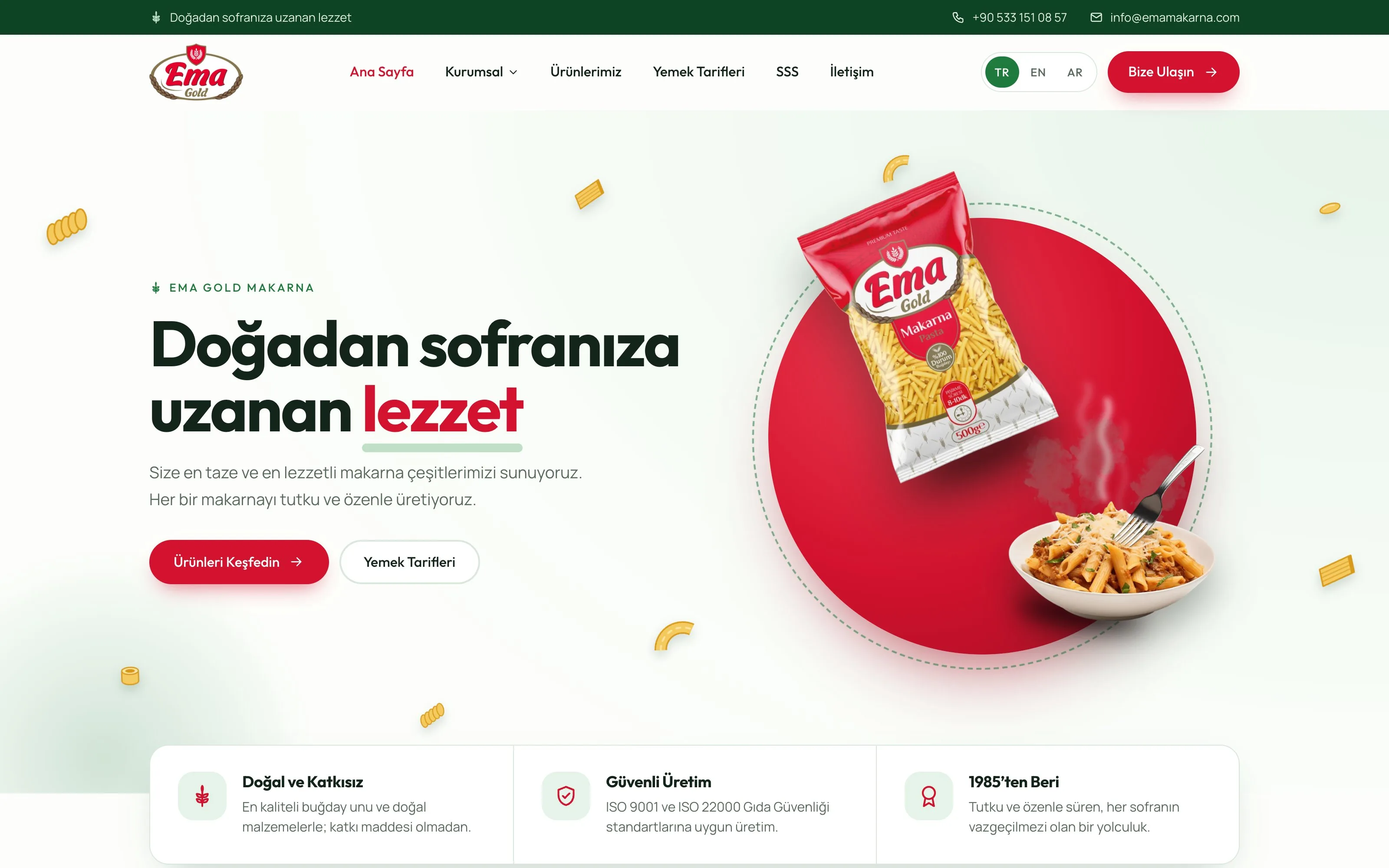 Ema Makarna web sitesi ekran görüntüsü