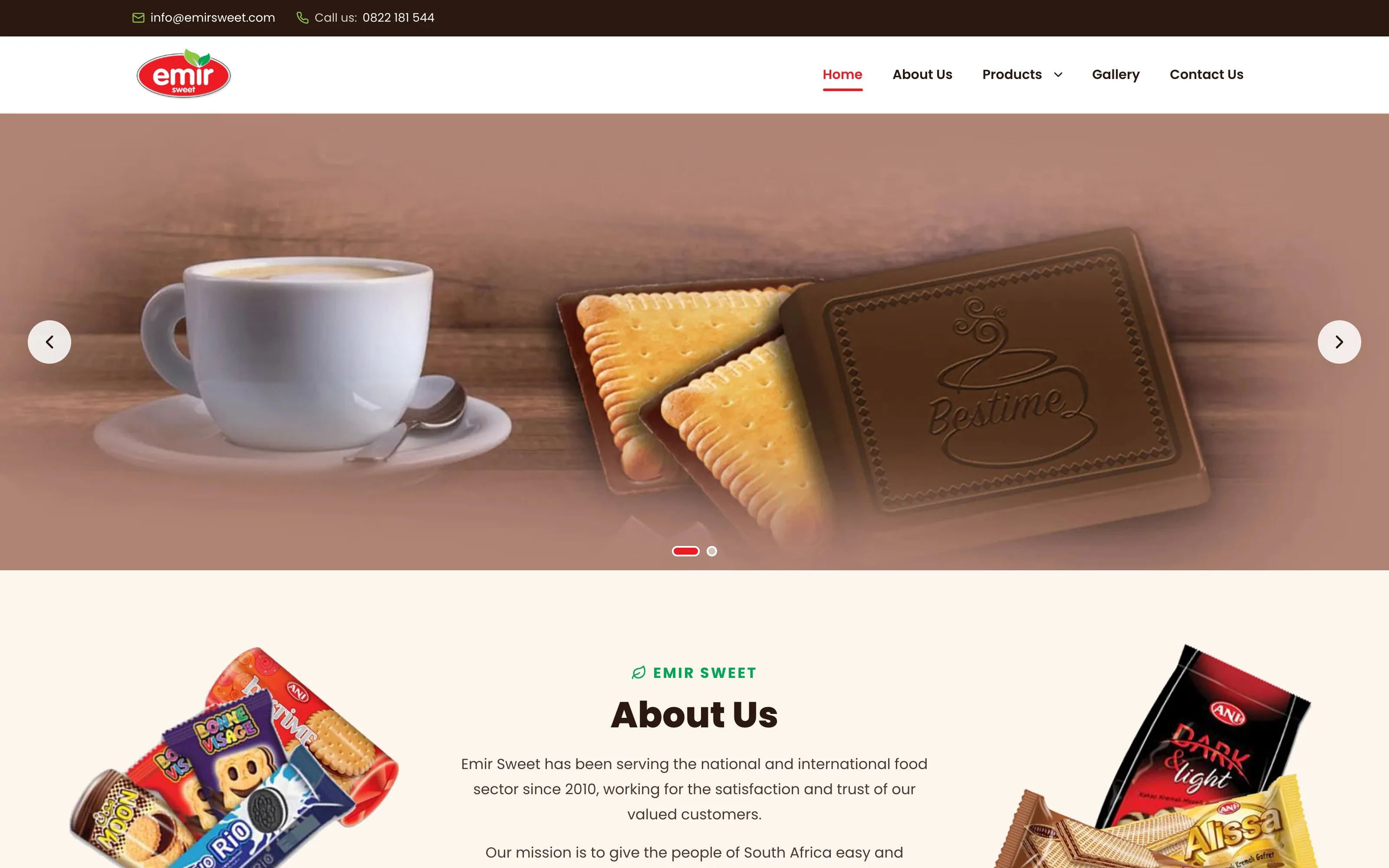 Emir Sweet web sitesi ekran görüntüsü