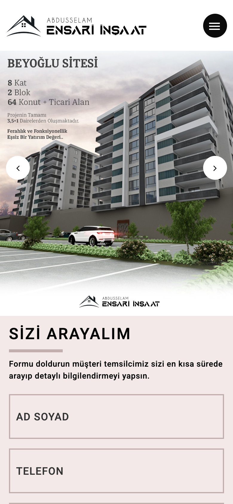 Ensari İnşaat — mobil görünüm