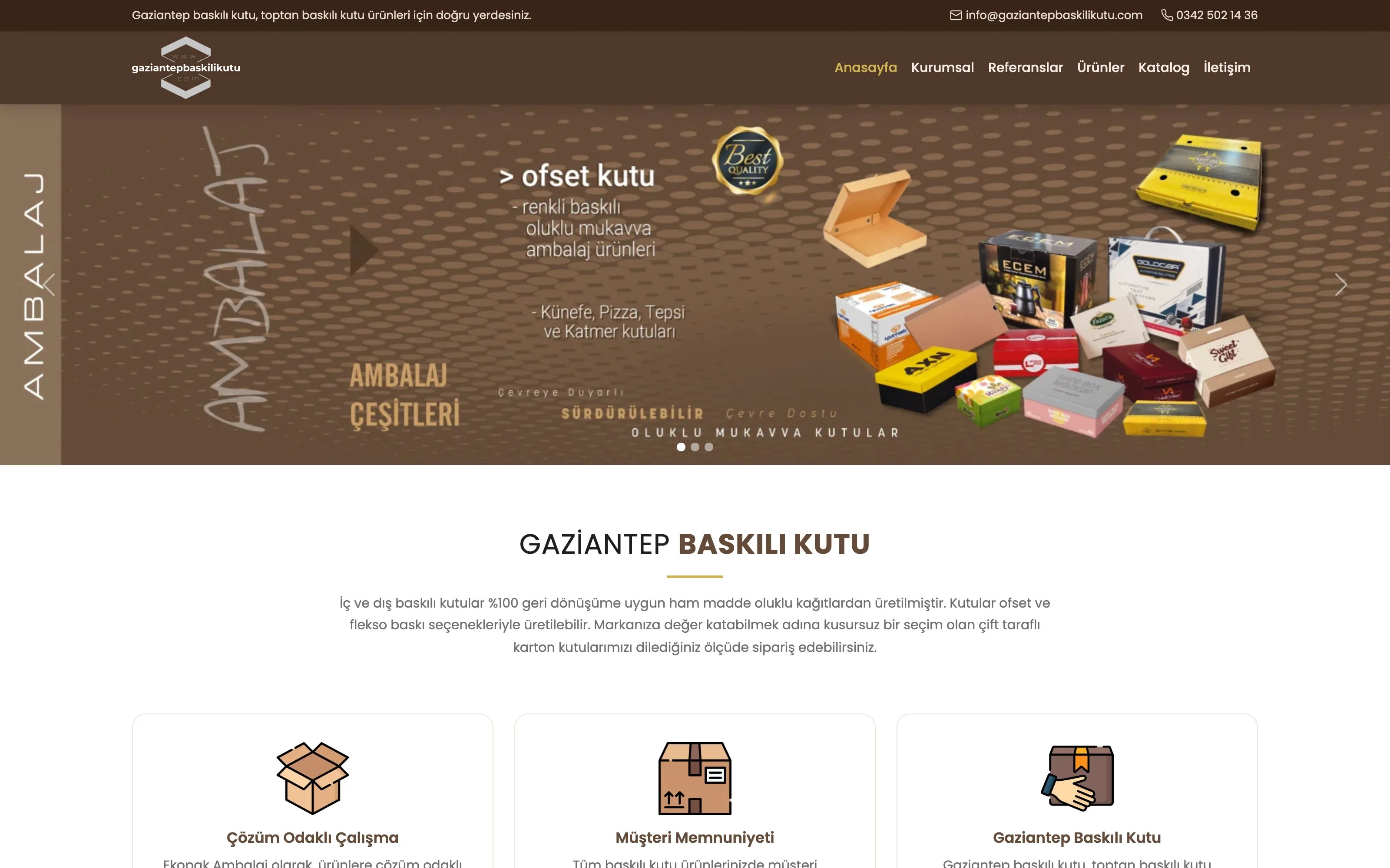 Gaziantep Baskılı Kutu web sitesi ekran görüntüsü