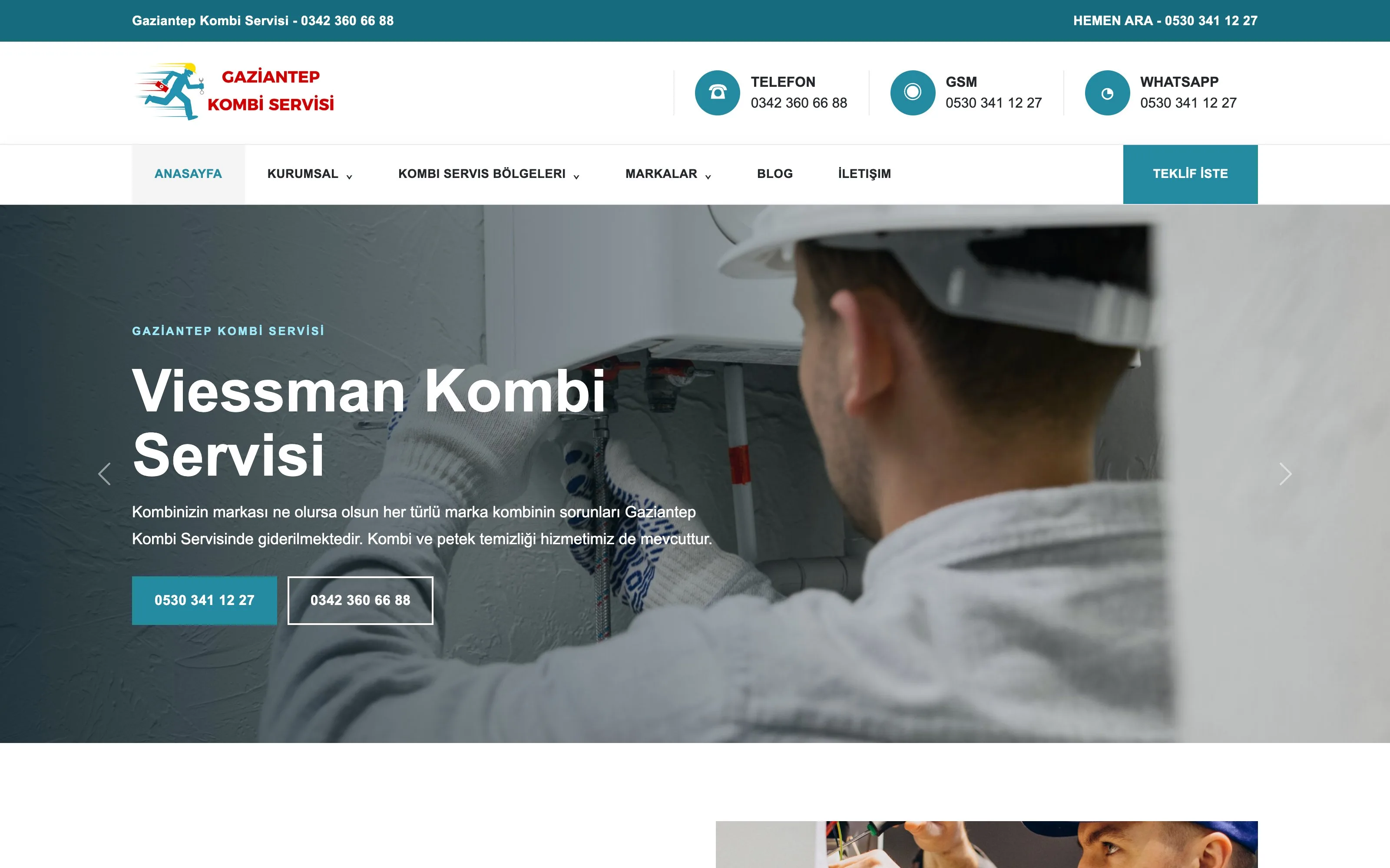Gaziantep Kombi Servisi web sitesi ekran görüntüsü