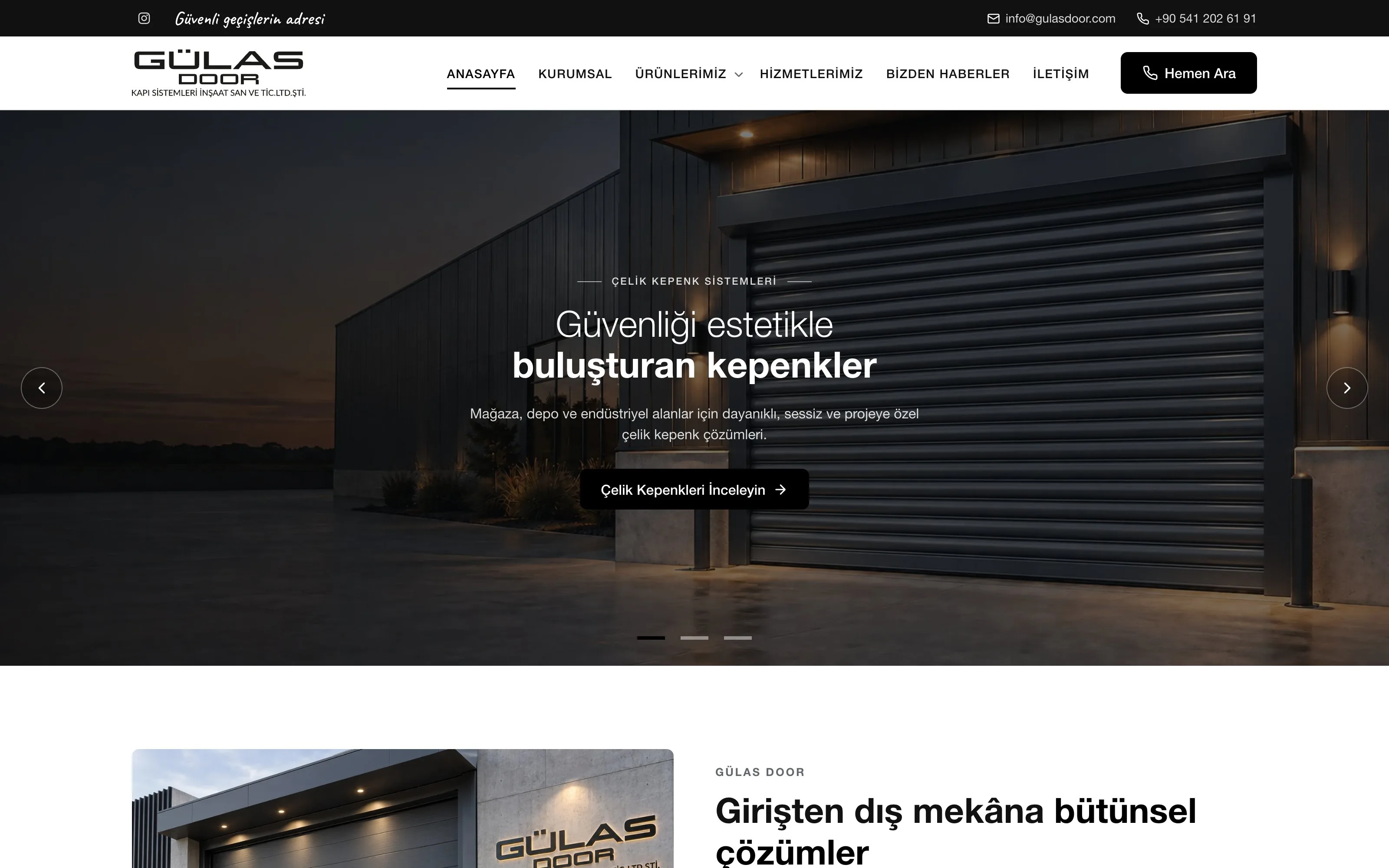 Gülaş Door web sitesi ekran görüntüsü