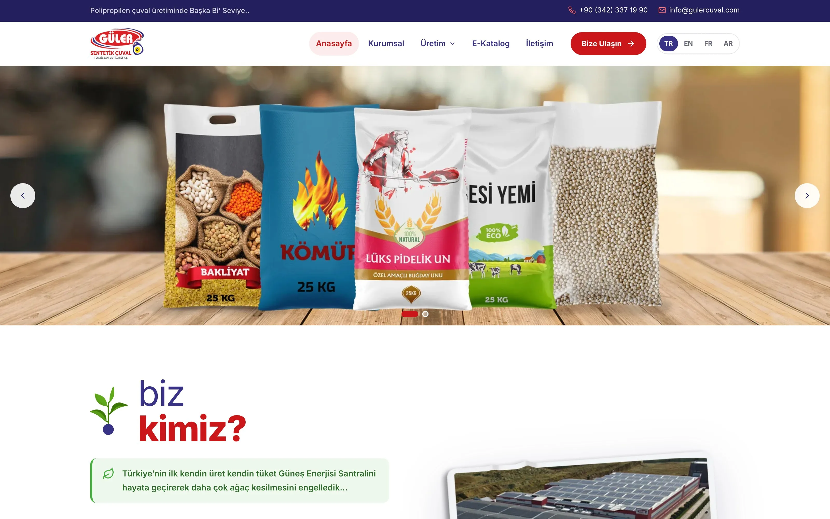 Güler Çuval web sitesi ekran görüntüsü
