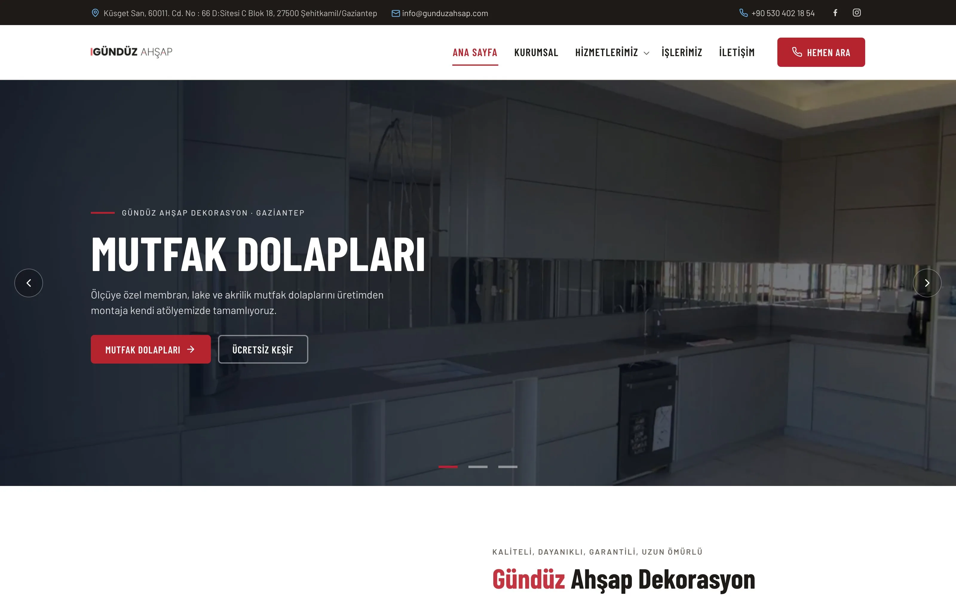 Gündüz Ahşap web sitesi ekran görüntüsü