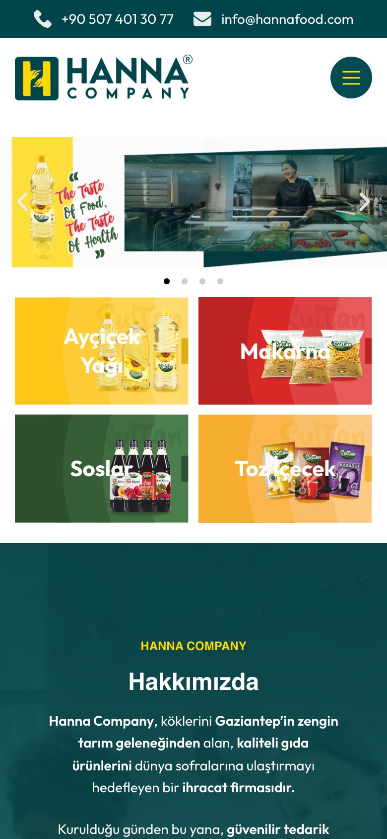 Hanna Food — mobil görünüm