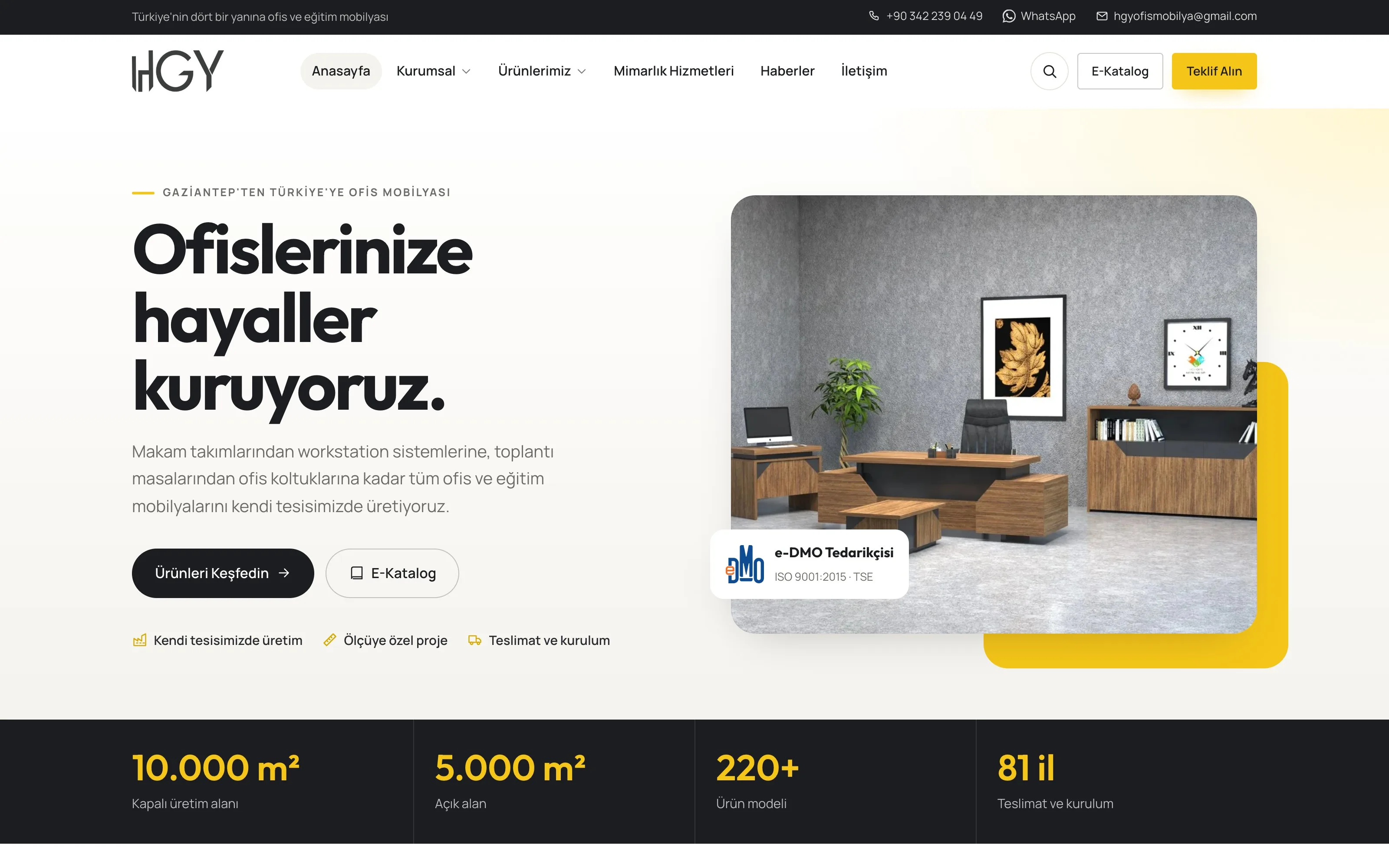 HGY Ofis Mobilyaları web sitesi ekran görüntüsü