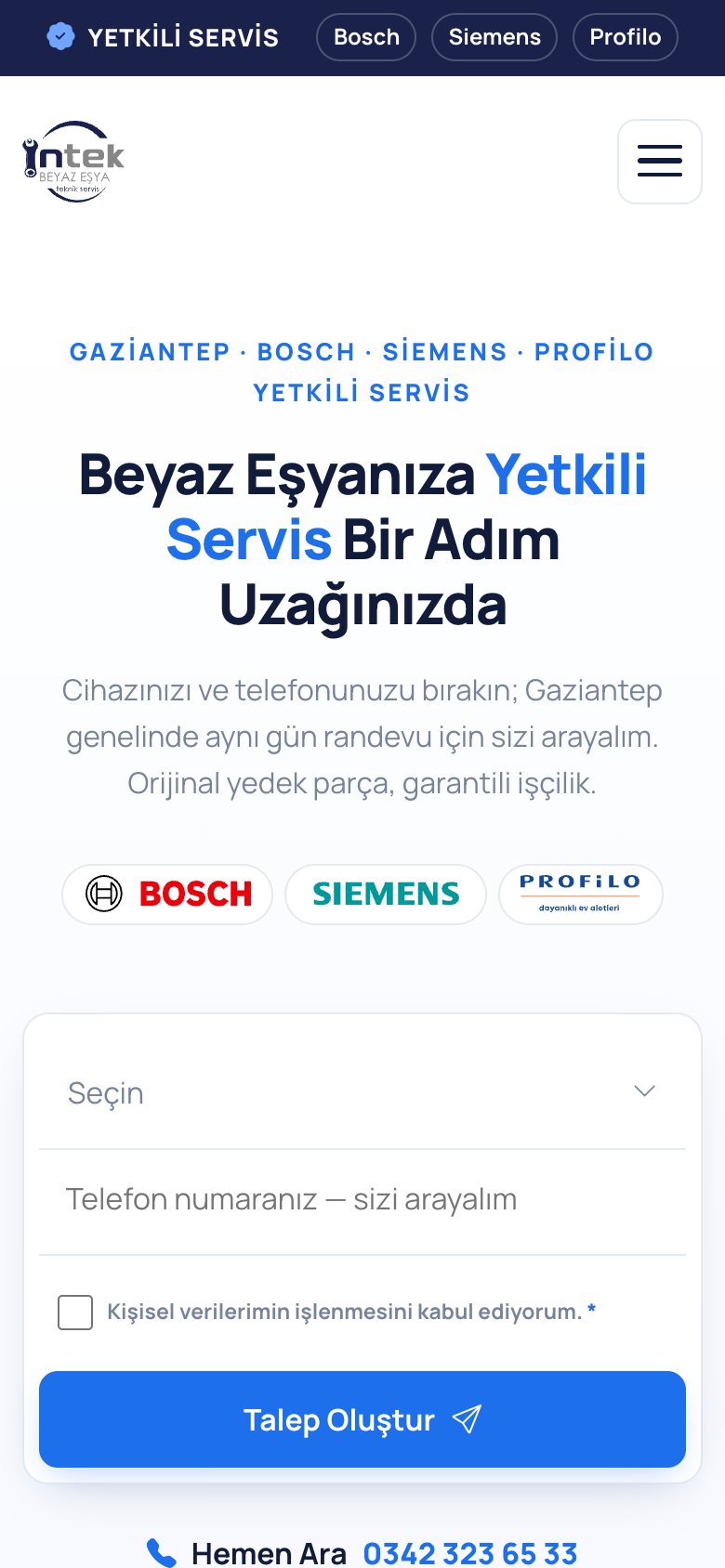 İntek Yetkili Servis — mobil görünüm