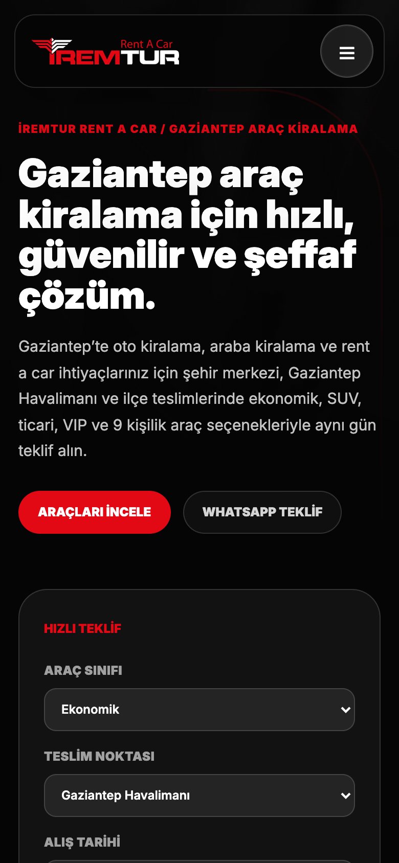 İremtur Rent A Car — mobil görünüm