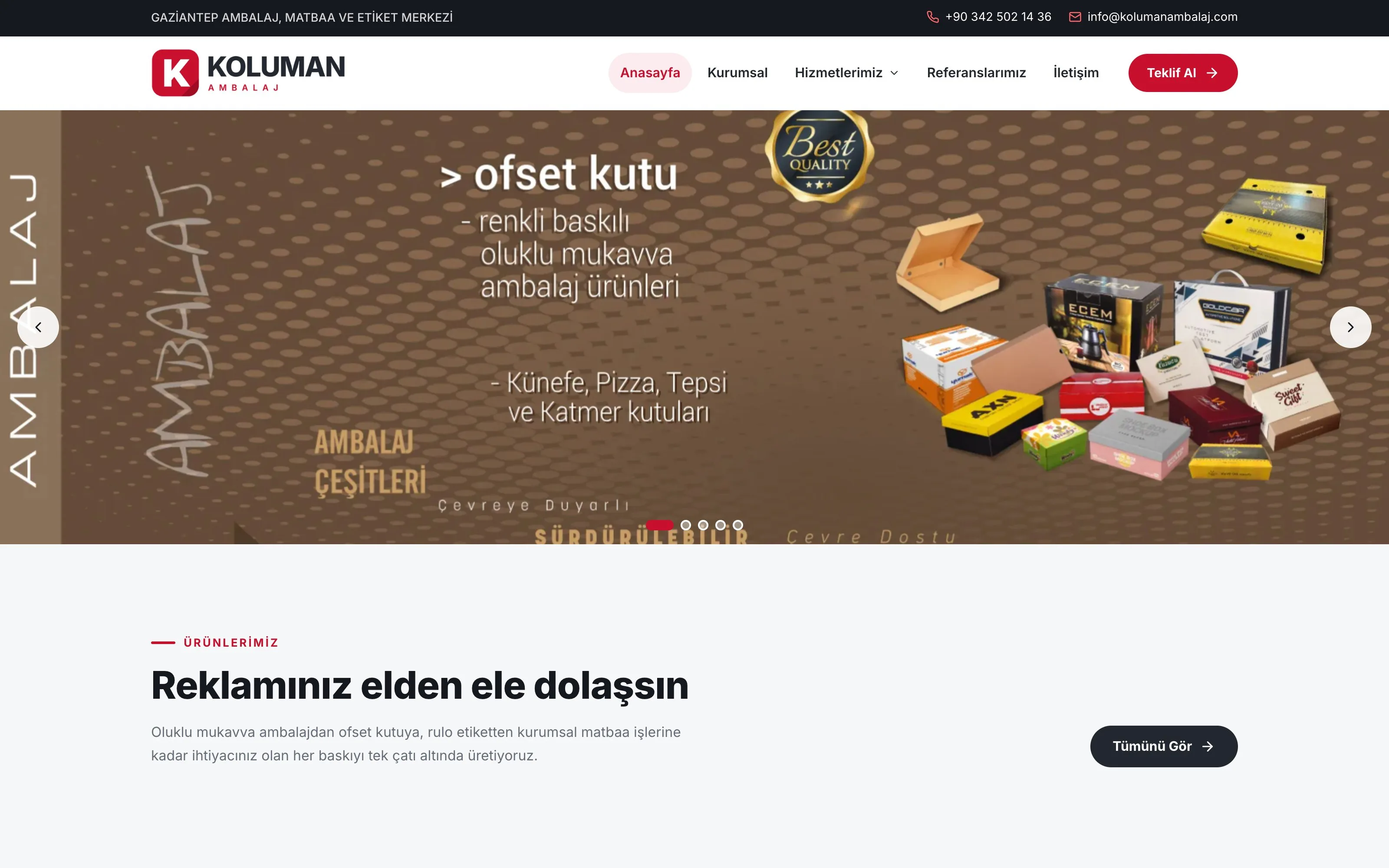 Koluman Ambalaj web sitesi ekran görüntüsü