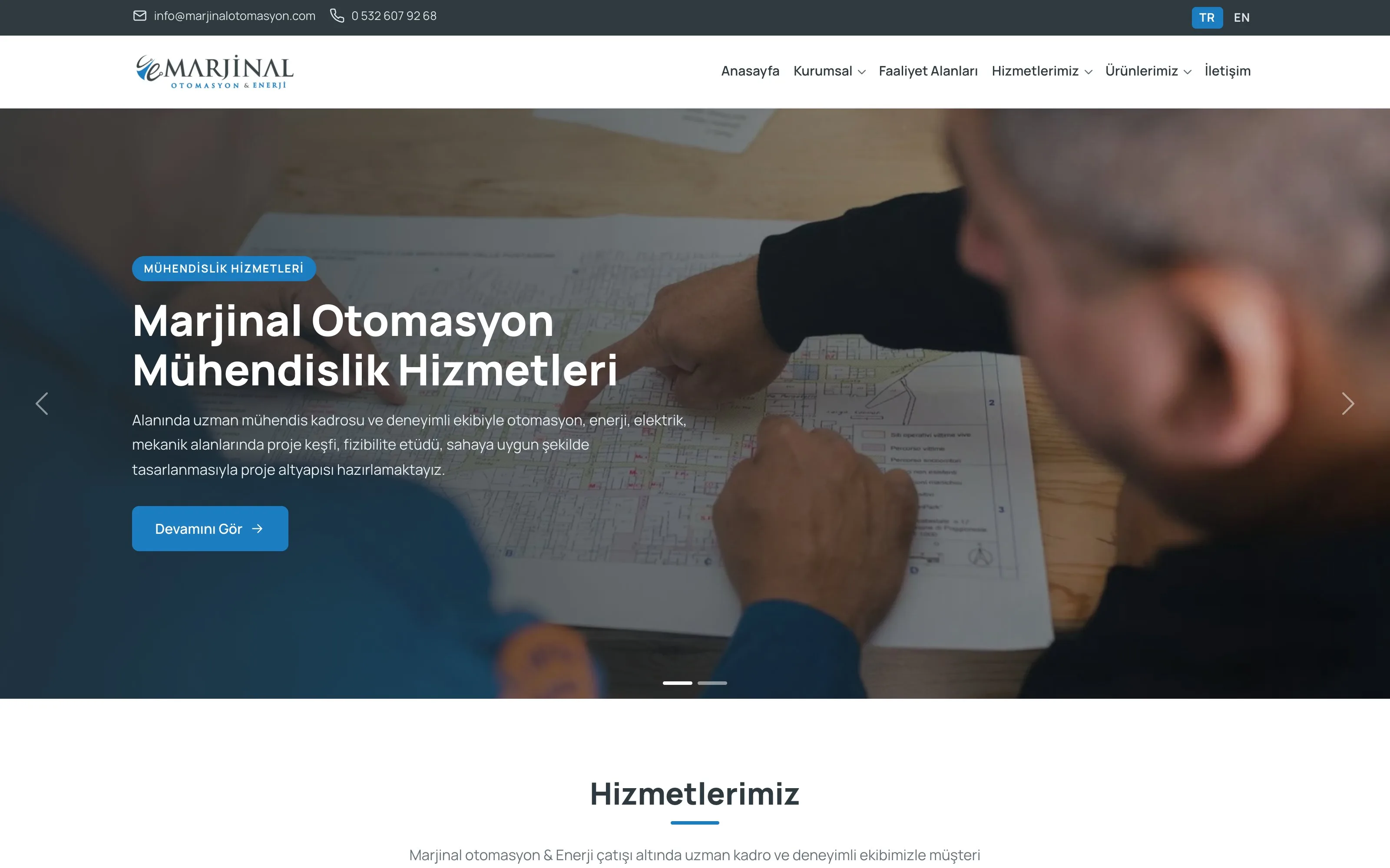Marjinal Otomasyon web sitesi ekran görüntüsü