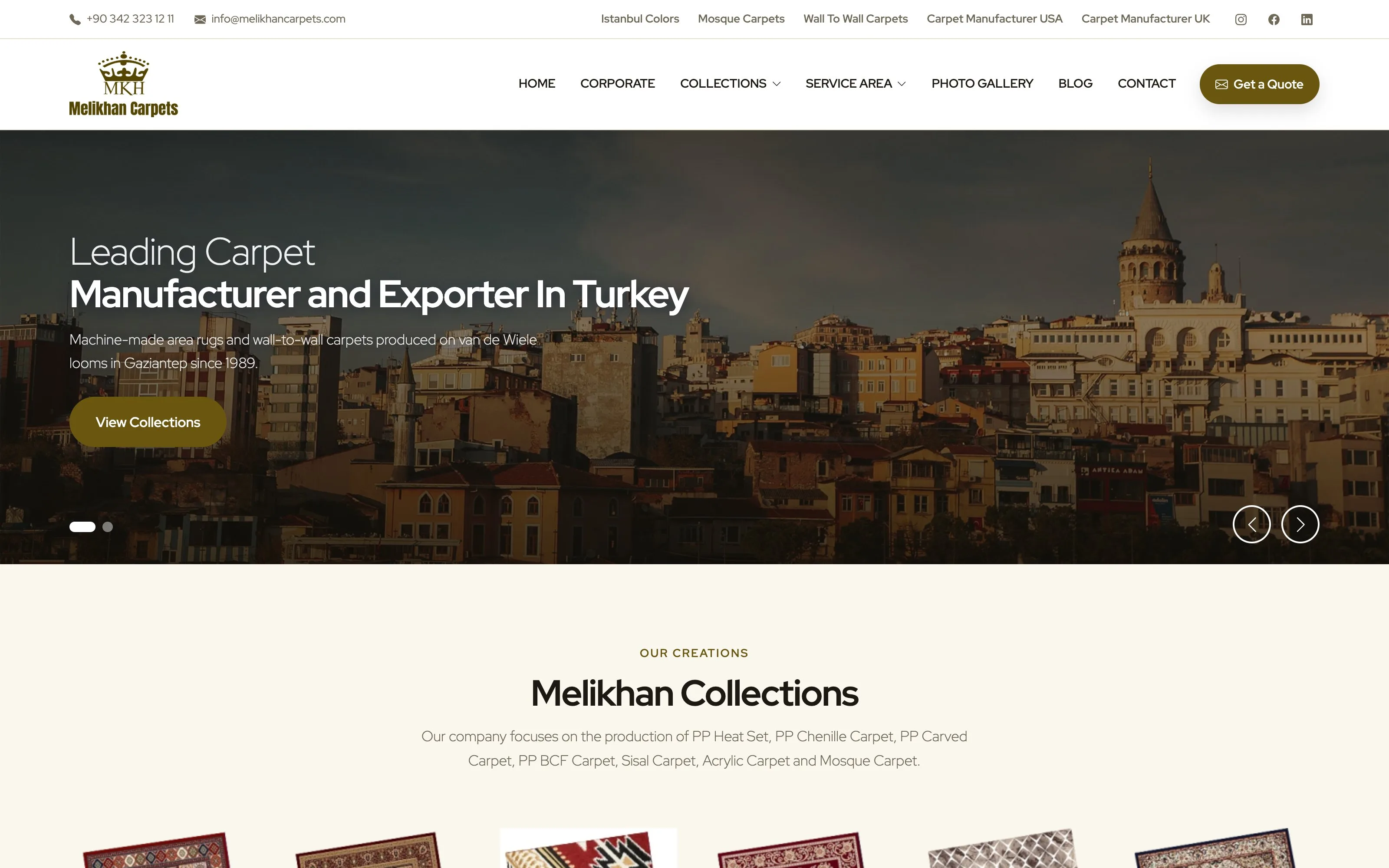 Melikhan Carpets web sitesi ekran görüntüsü