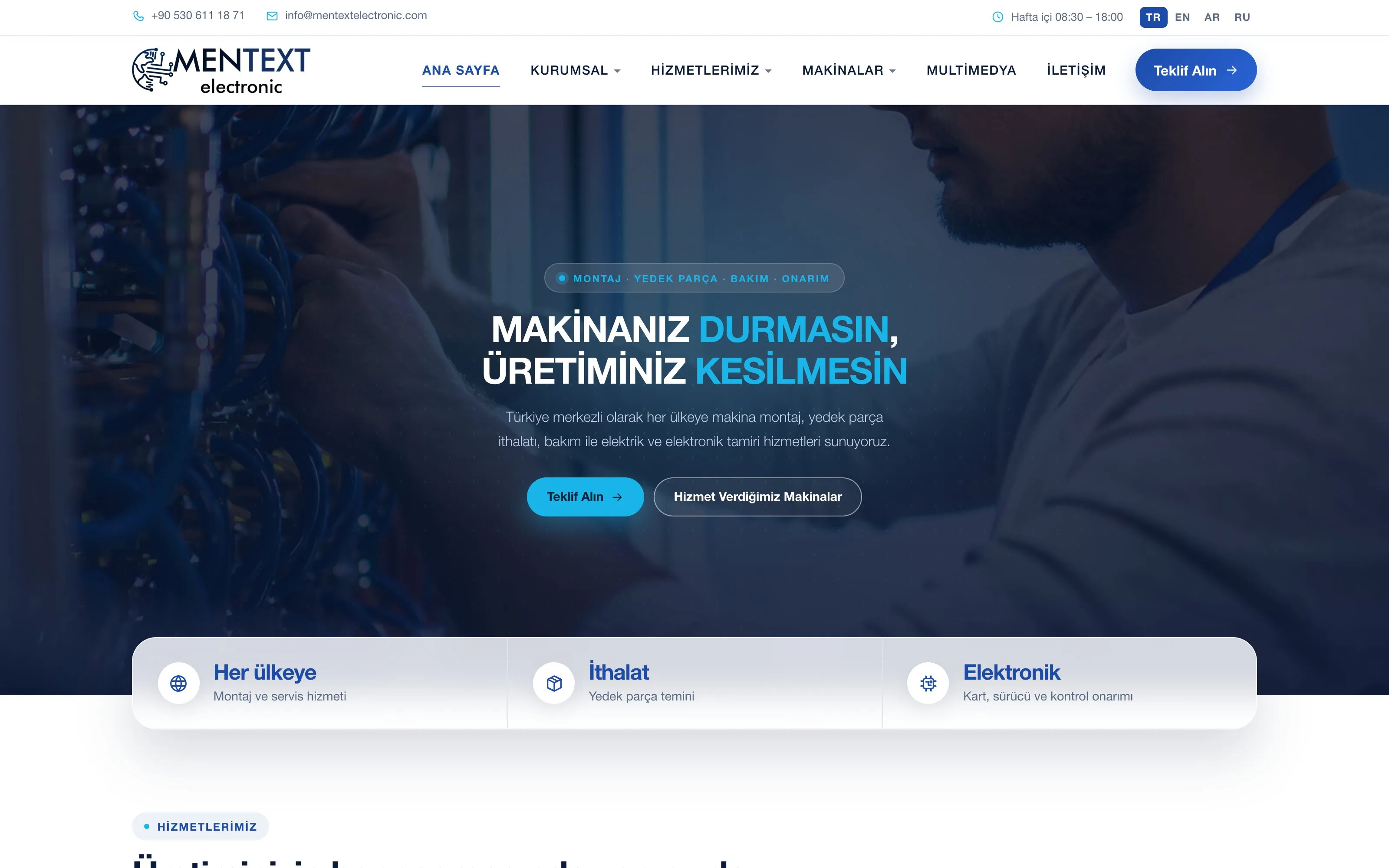 Mentext Electronic web sitesi ekran görüntüsü