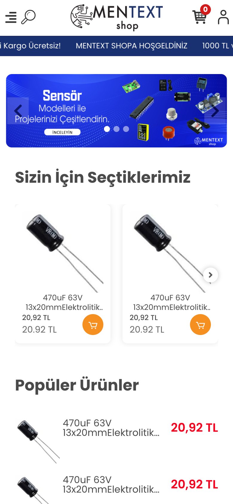 Mentext Shop — mobil görünüm