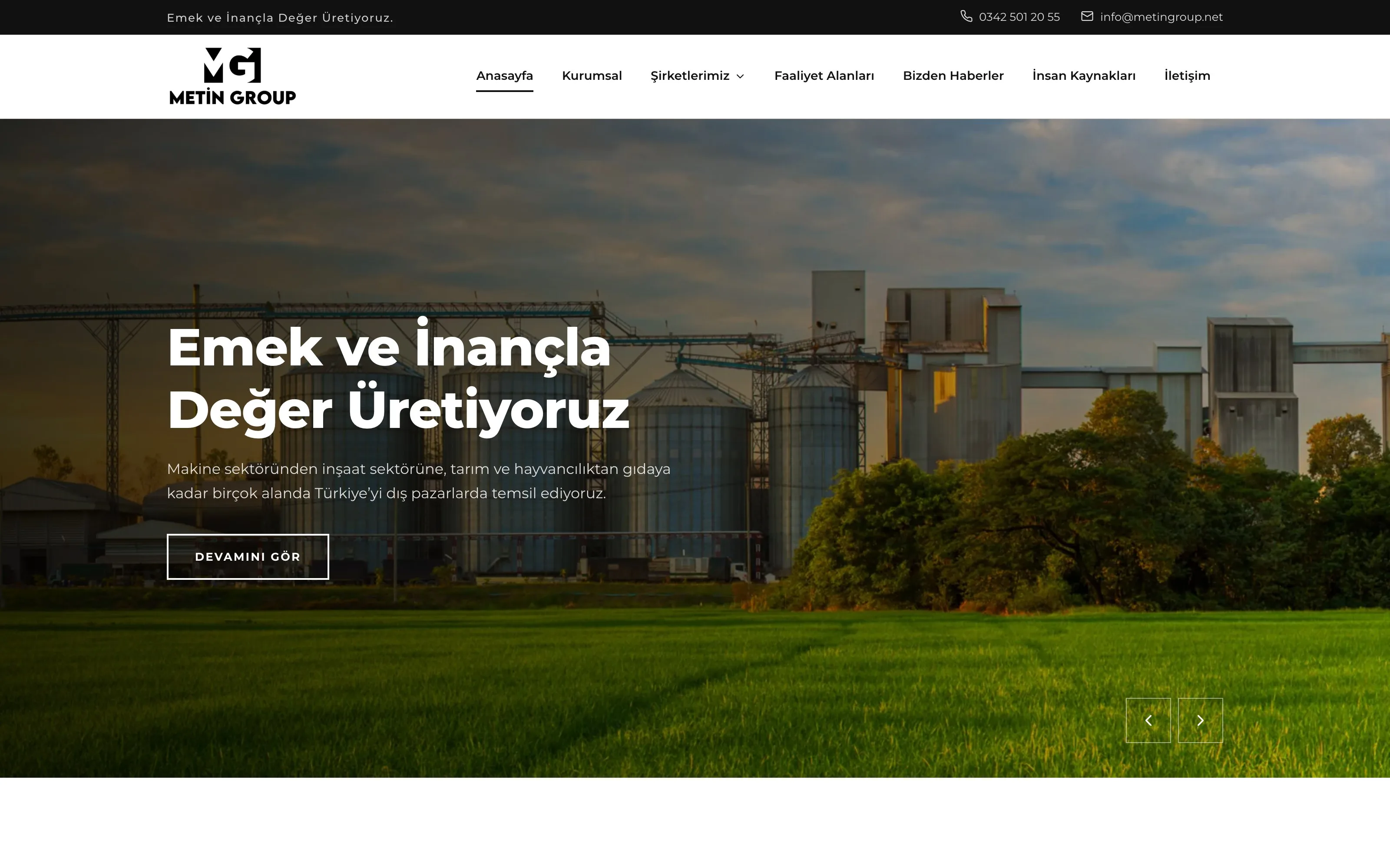 Metin Group web sitesi ekran görüntüsü