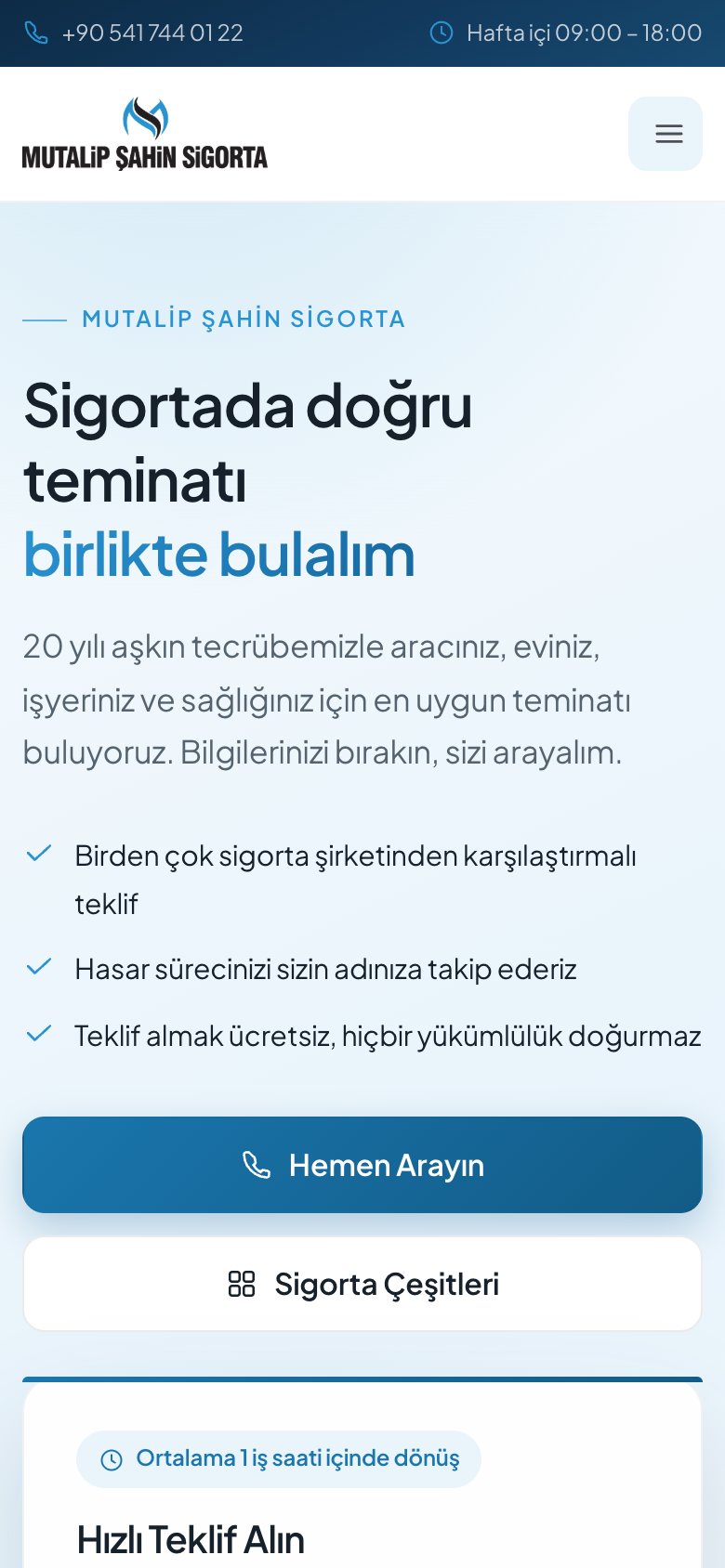Mutalip Şahin Sigorta — mobil görünüm