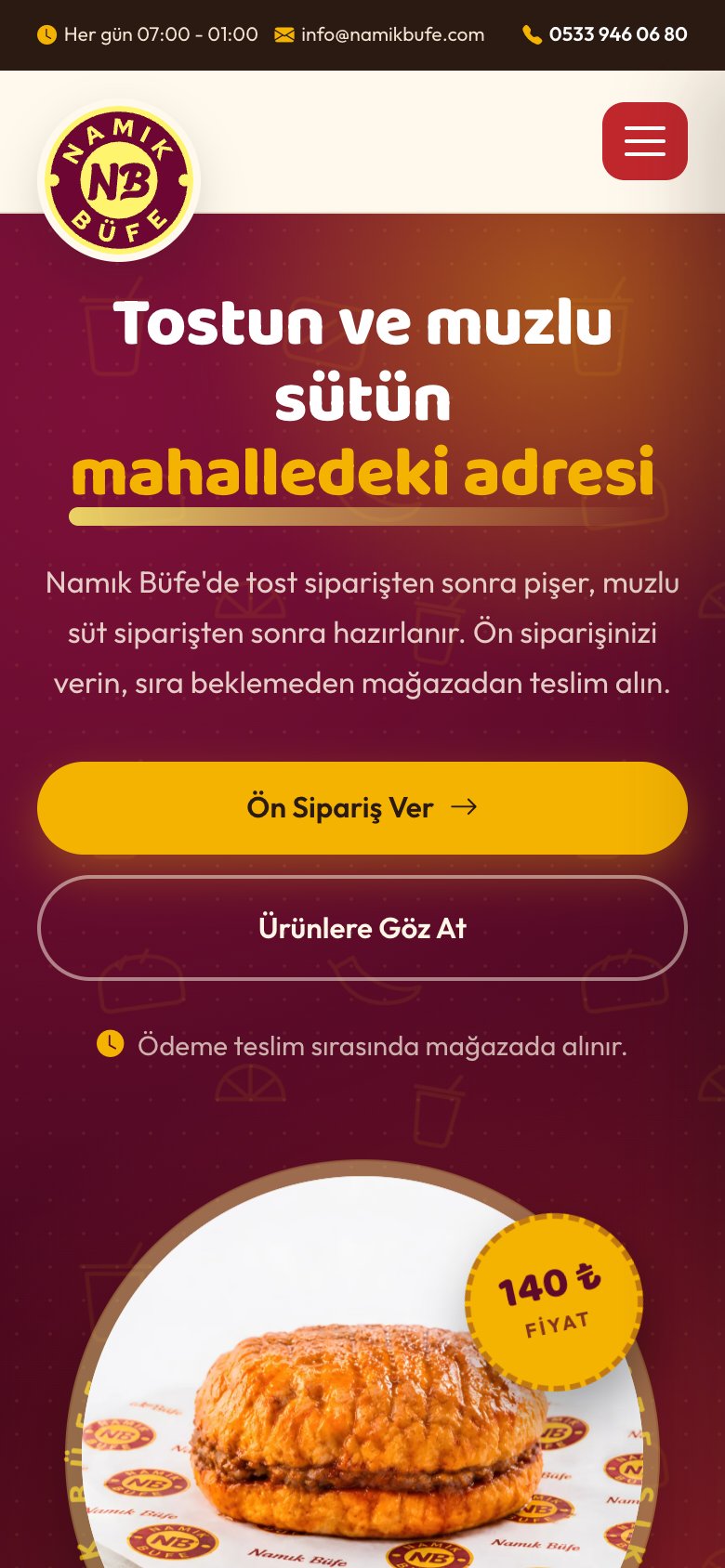 Namık Büfe — mobil görünüm
