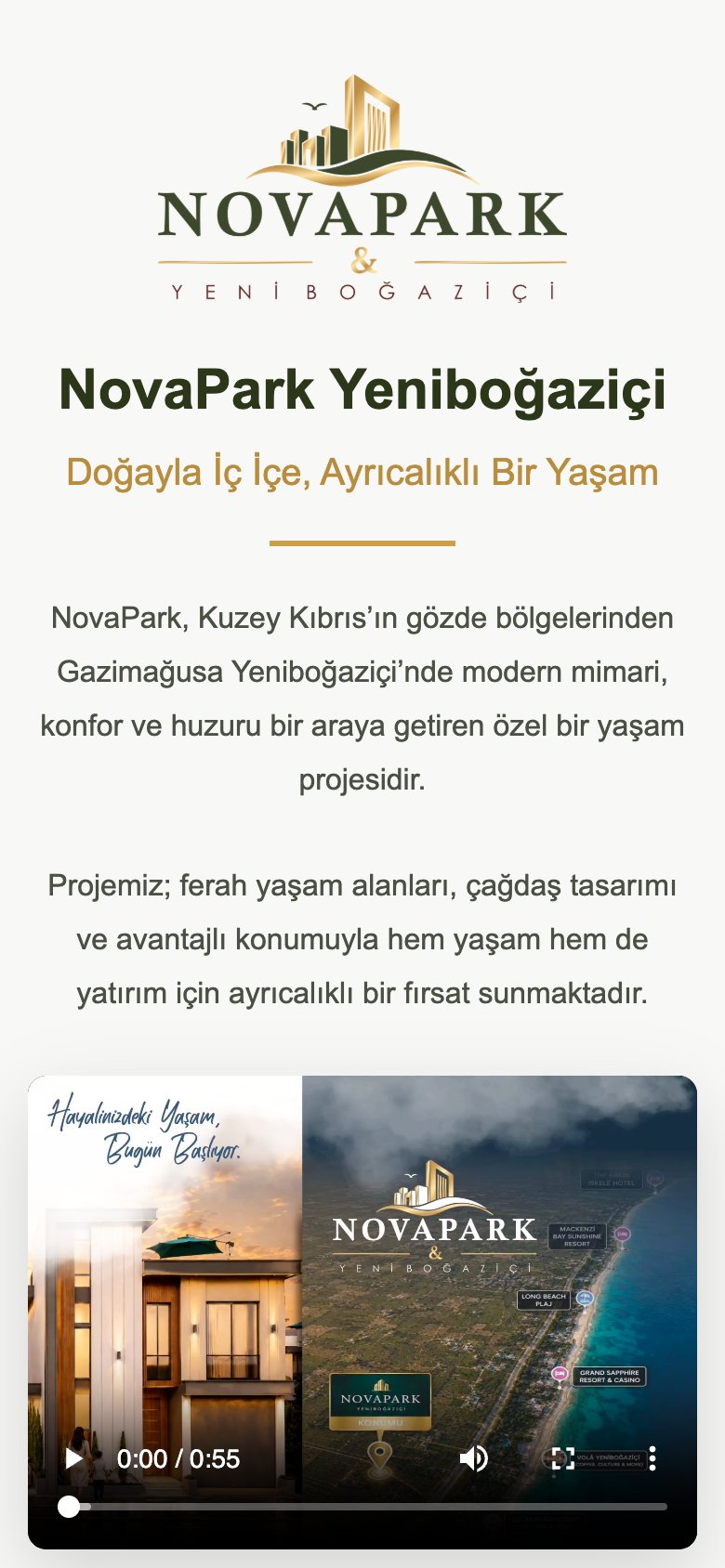 Nova Park Cyprus — mobil görünüm