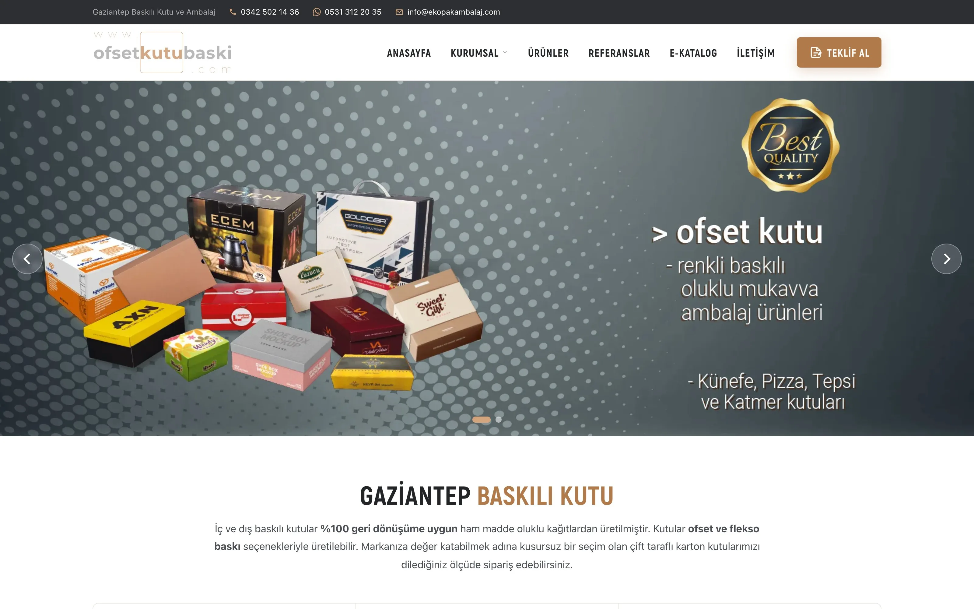 Ofset Kutu Baskı web sitesi ekran görüntüsü