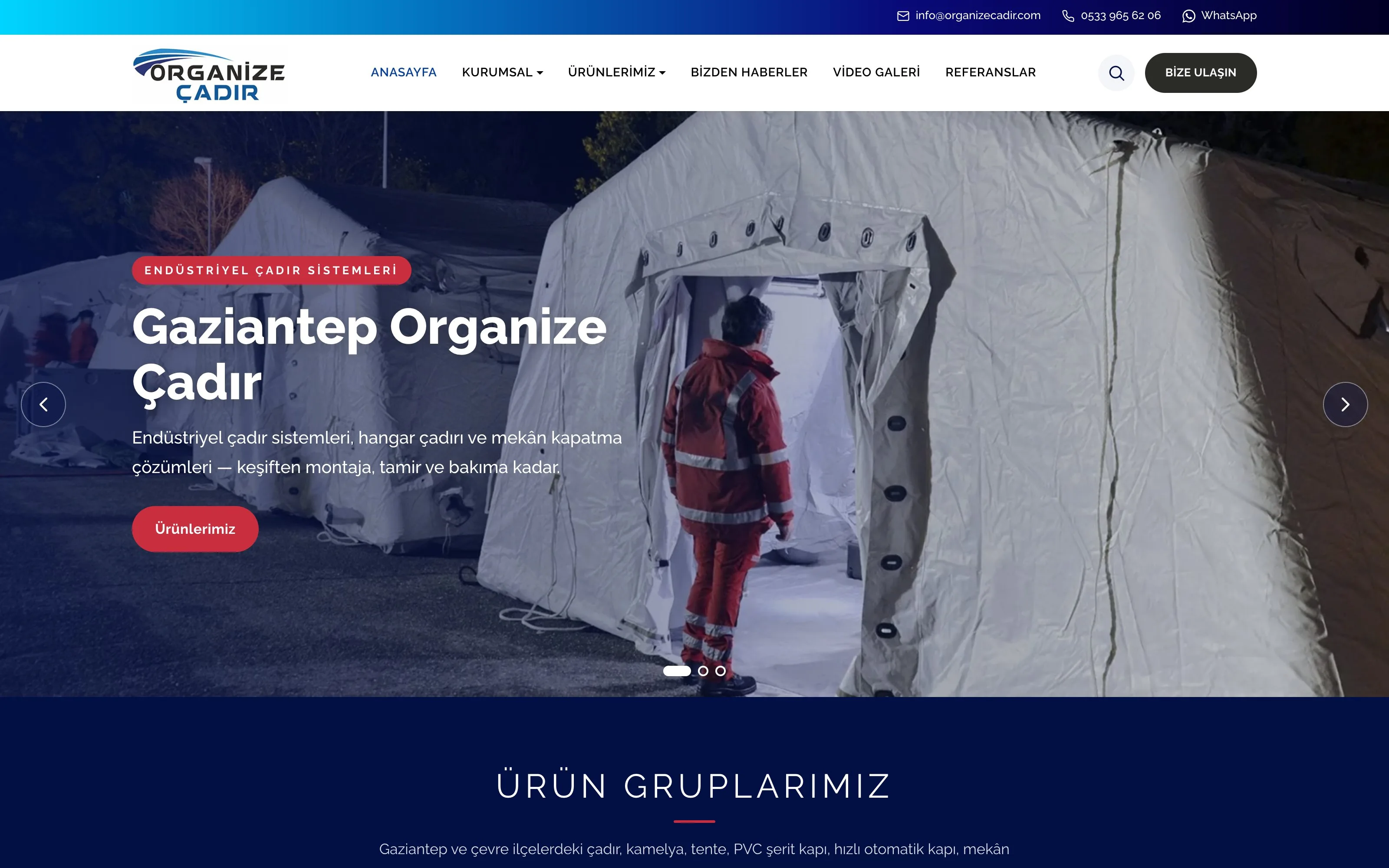 Organize Çadır web sitesi ekran görüntüsü