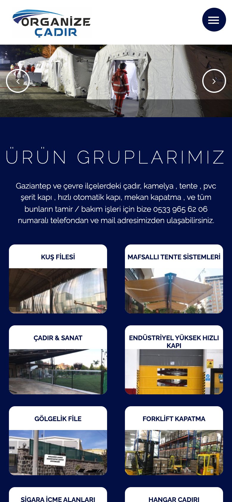 Organize Çadır — mobil görünüm
