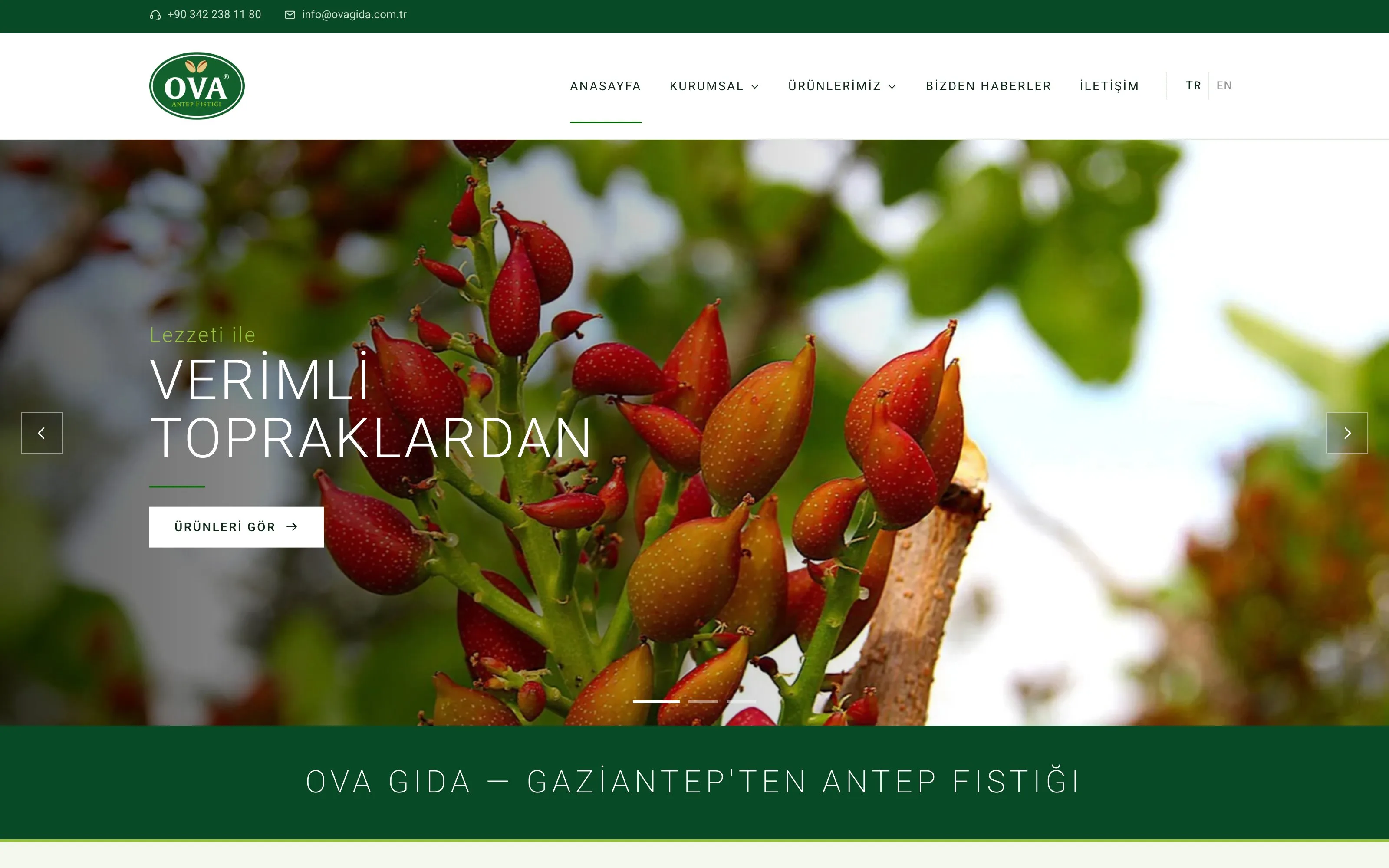Ova Gıda web sitesi ekran görüntüsü