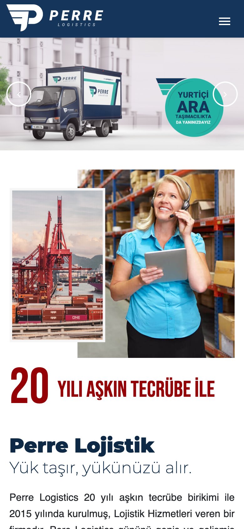 Perre Logistics — mobil görünüm