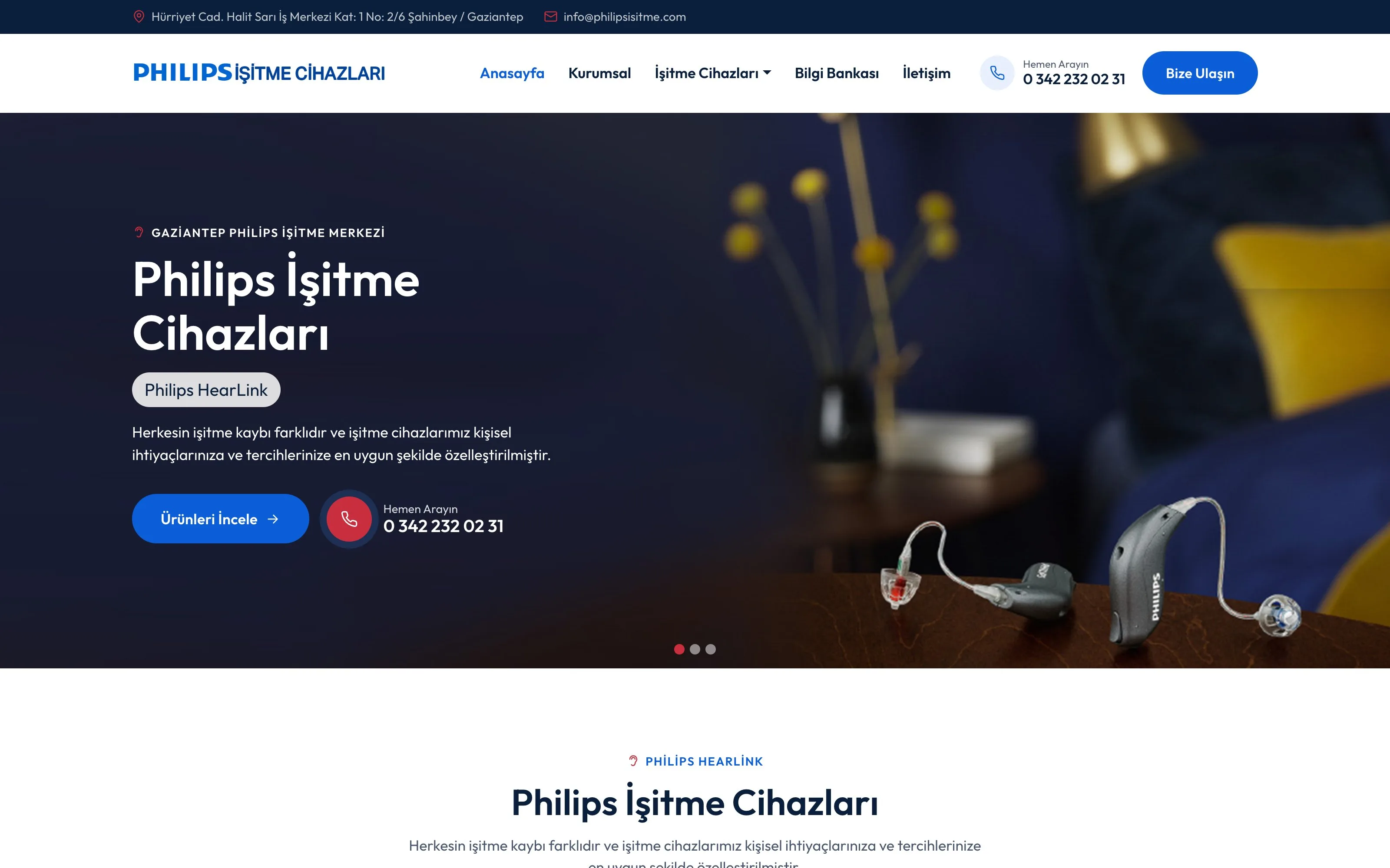 Philips İşitme web sitesi ekran görüntüsü