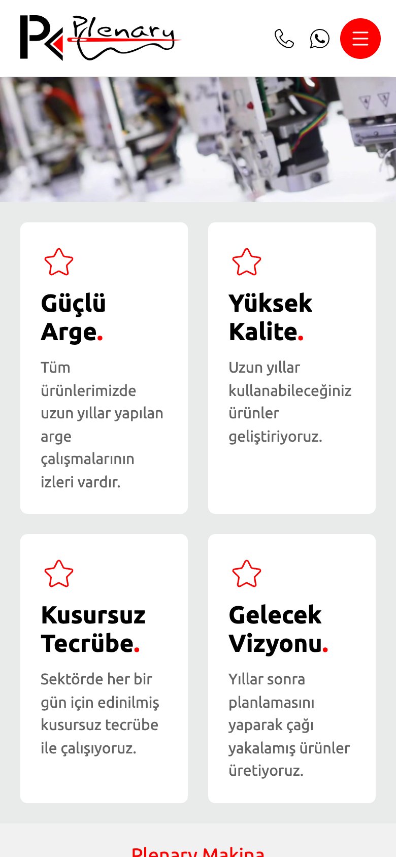 Plenary Makina — mobil görünüm