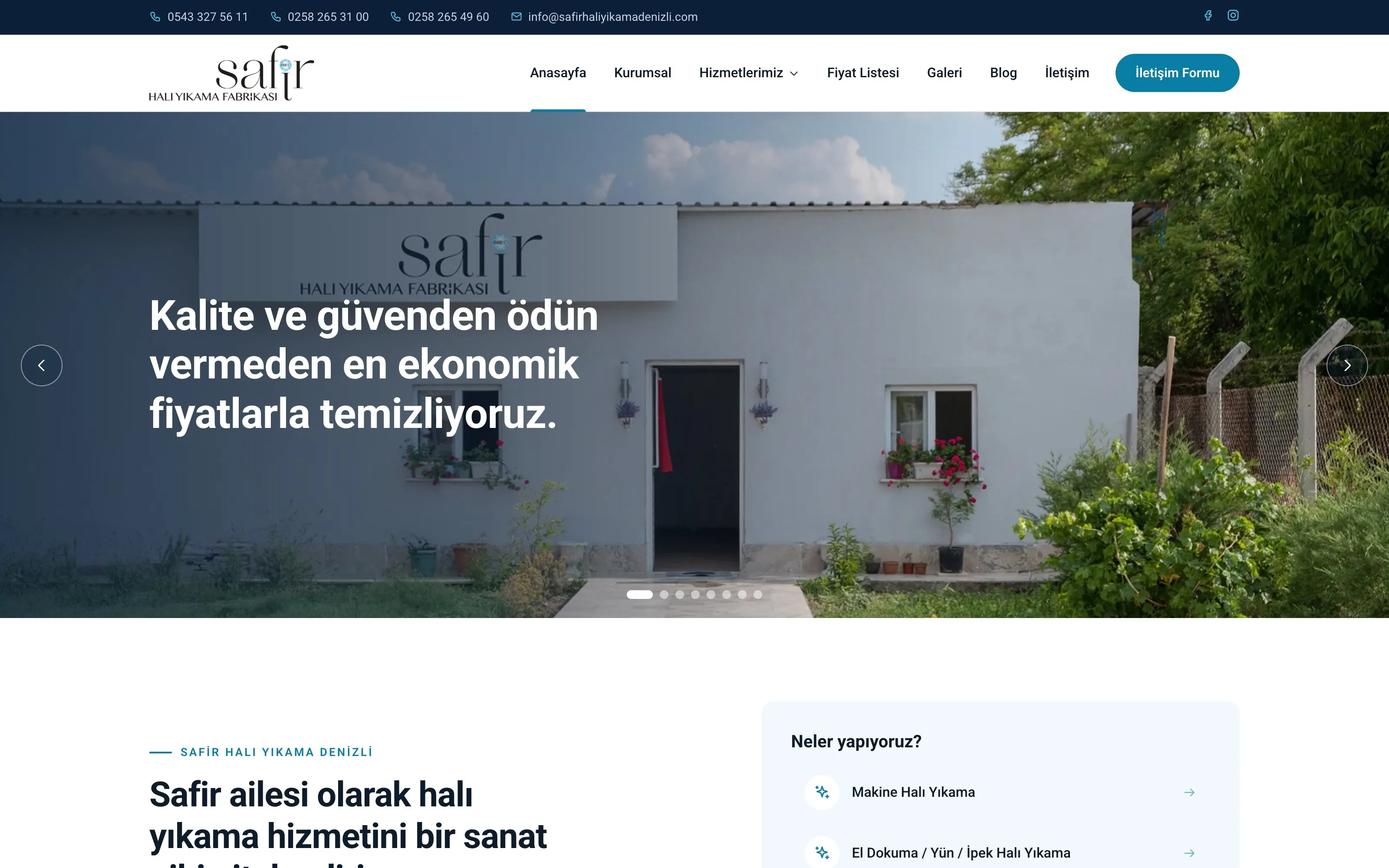 Safir Halı Yıkama Denizli web sitesi ekran görüntüsü