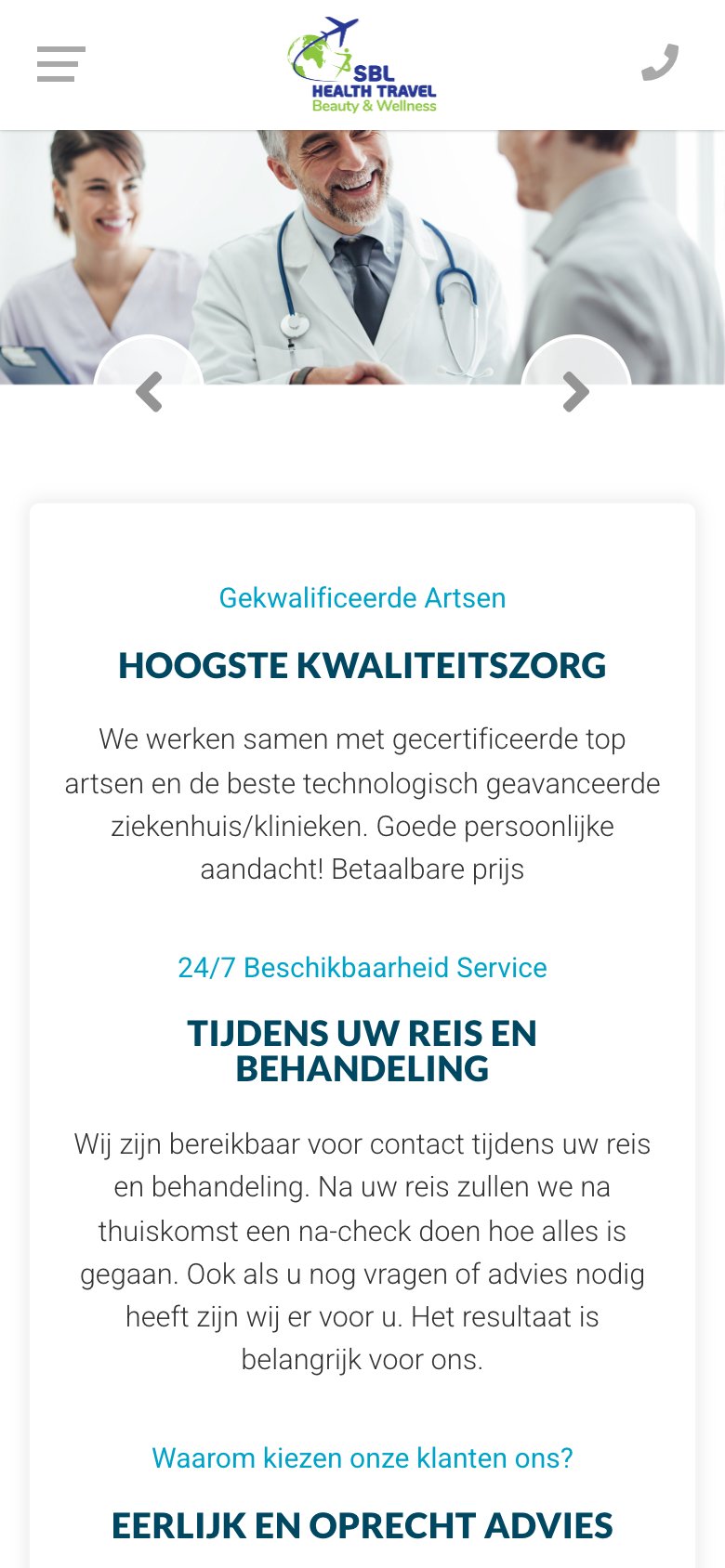 SBL Health Travel — mobil görünüm