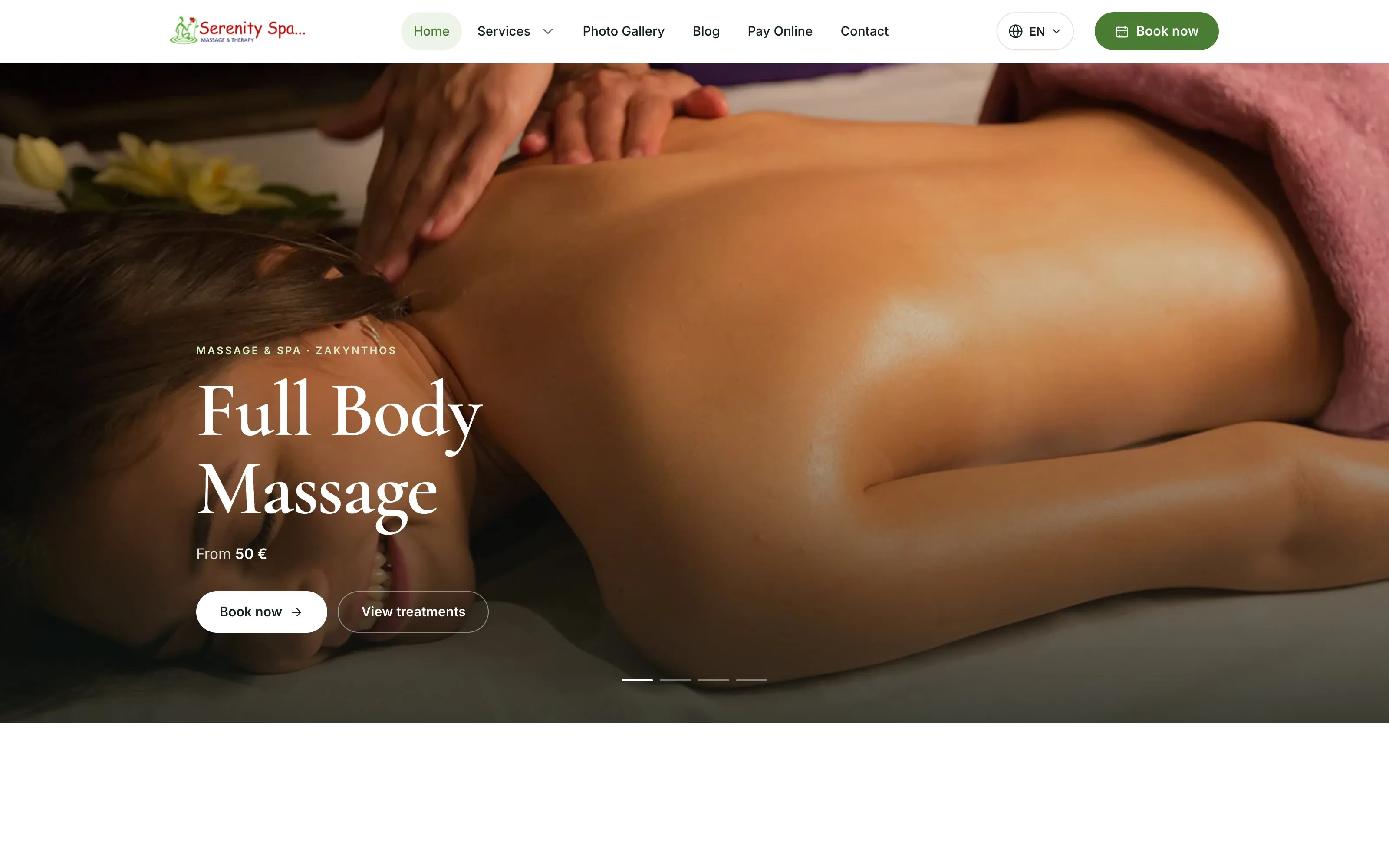 Serenity Spa Zante web sitesi ekran görüntüsü